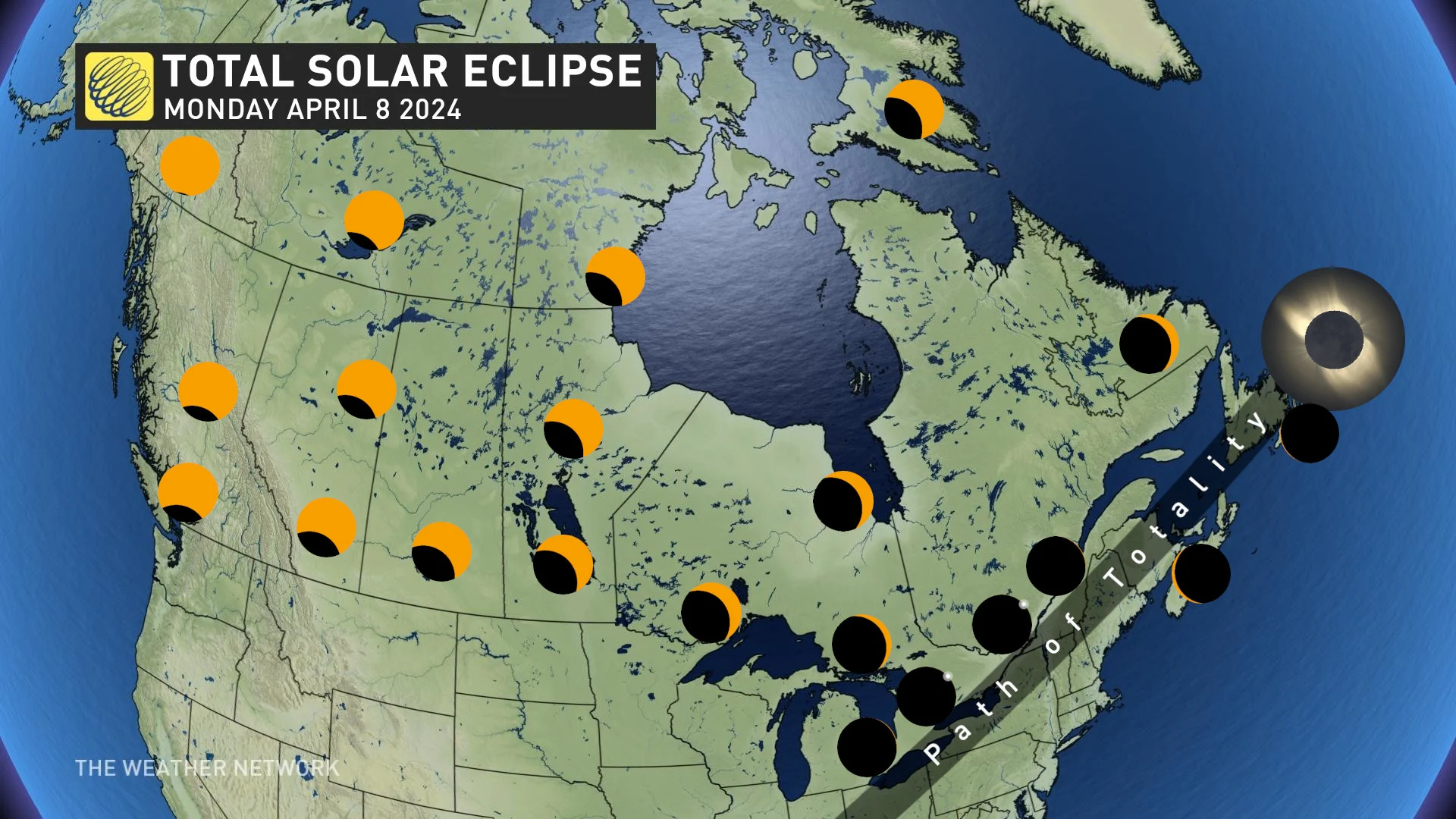 Total Solar Eclipse - Apr 8 2024 - Canada Map