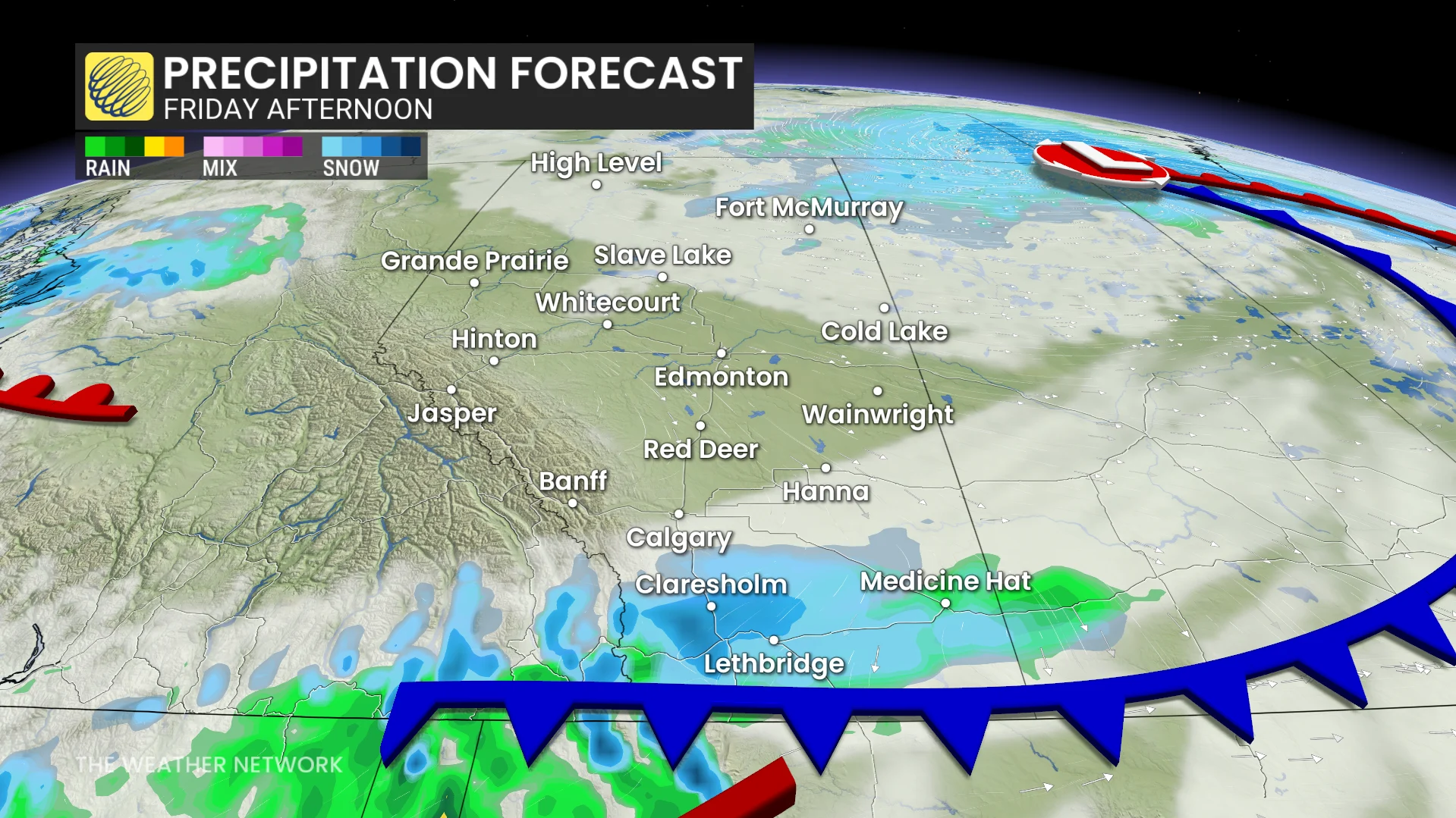 Baron - Alberta precipitation forecast Friday - Nov12