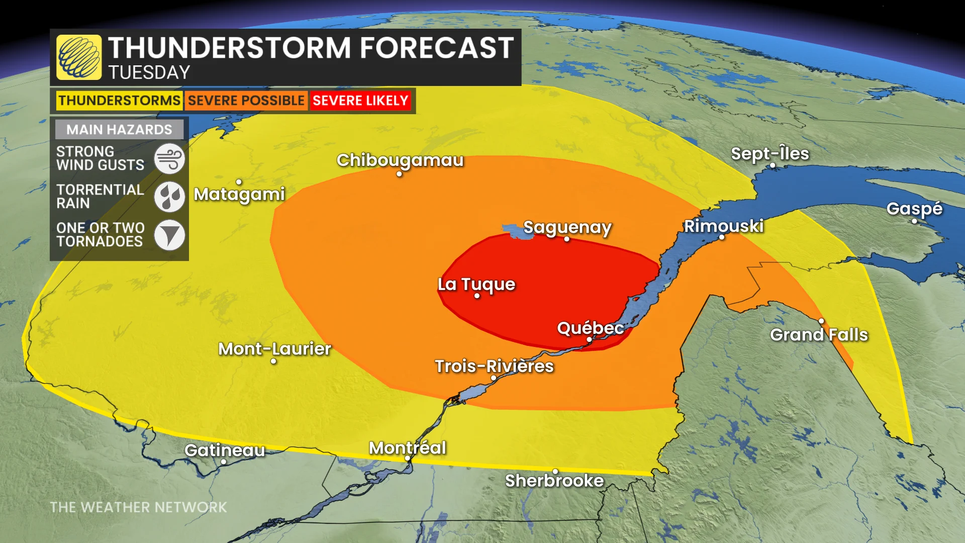 Quebec Tuesday severe storm risk (updated) - May 26, 2026