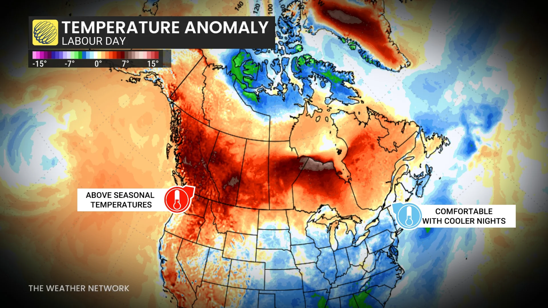 B.C., Labour Day, Weekend, Temperature, Anomaly, Hot, August 27, 2025. (The Weather Network)
