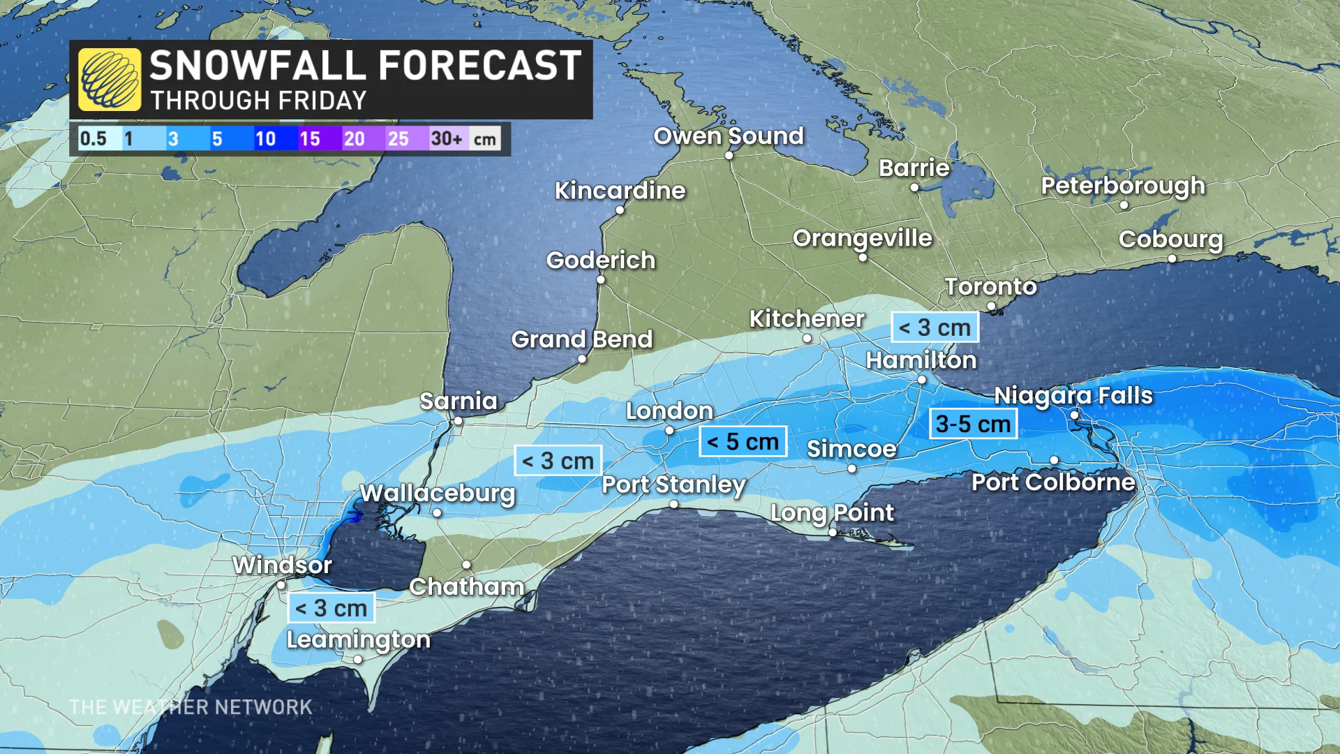 Baron - Ontario snow forecast through Friday - Jan31