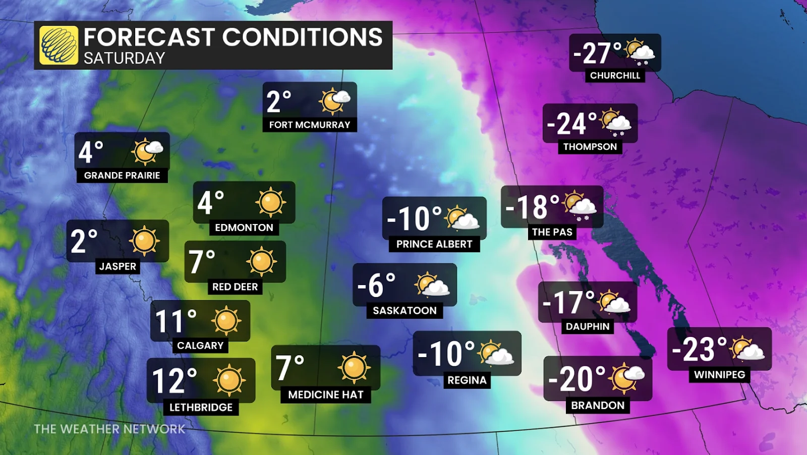 Prairies Saturday forecast highs - Jan. 15, 2026