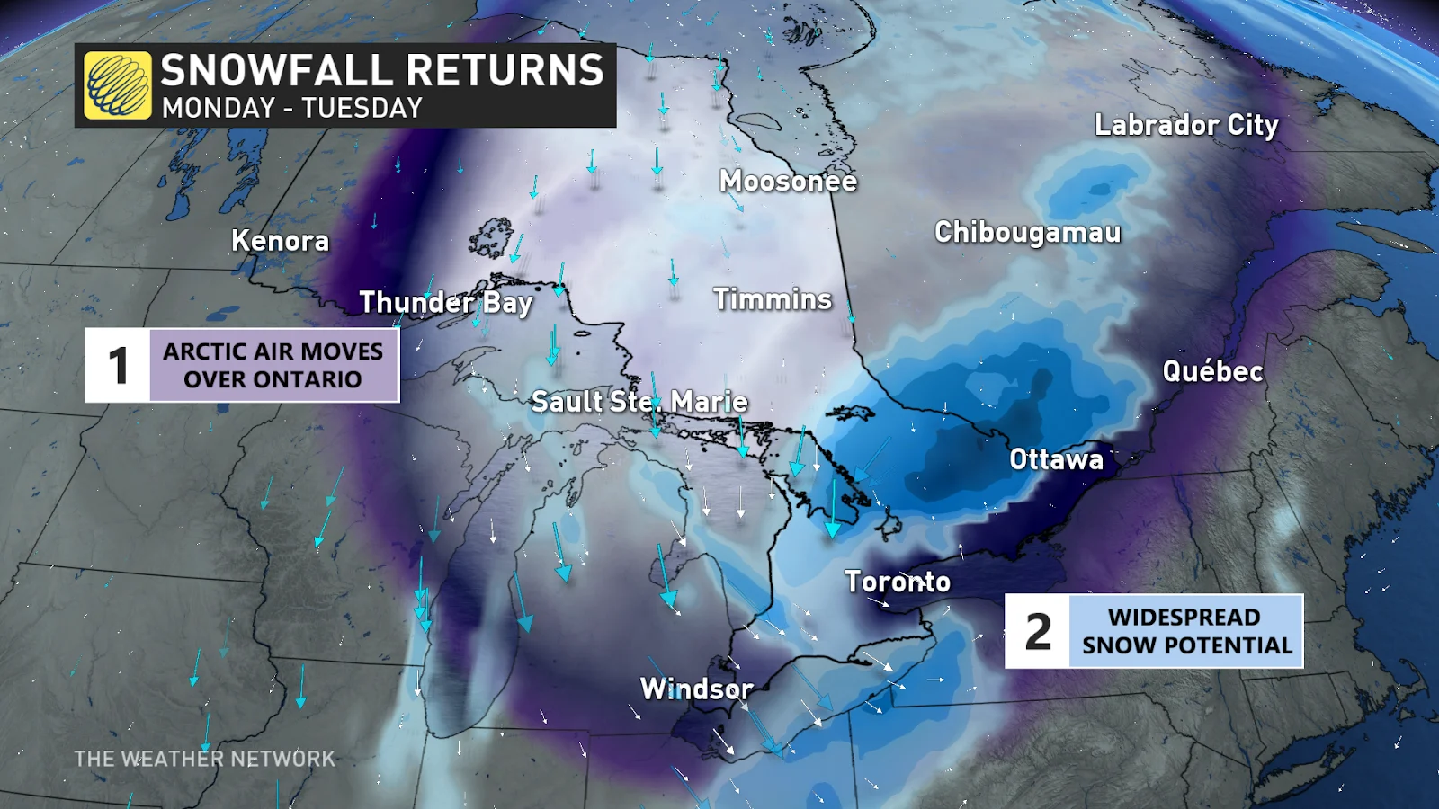 Ontario snowfall returns monday tuesday