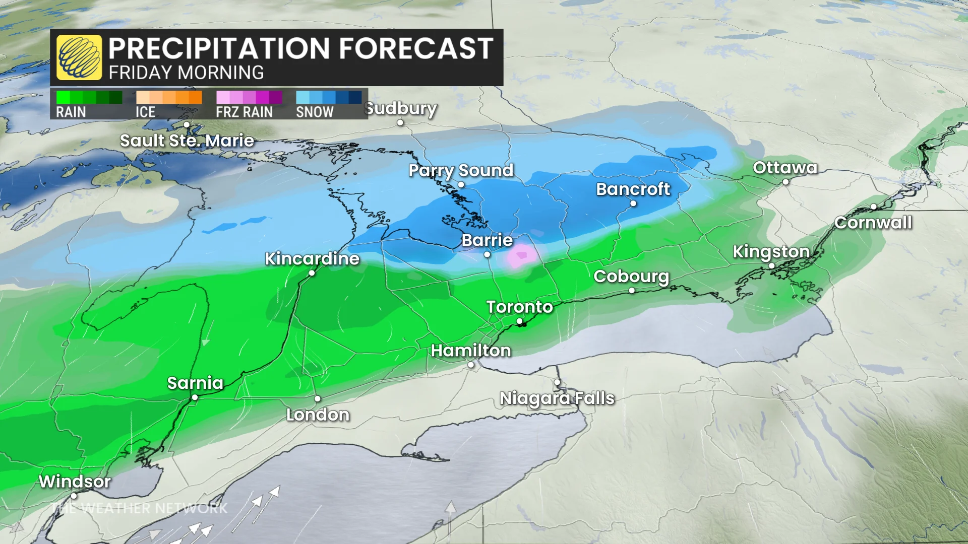 Baron - Southern Ontario precipitation Friday am - April 8