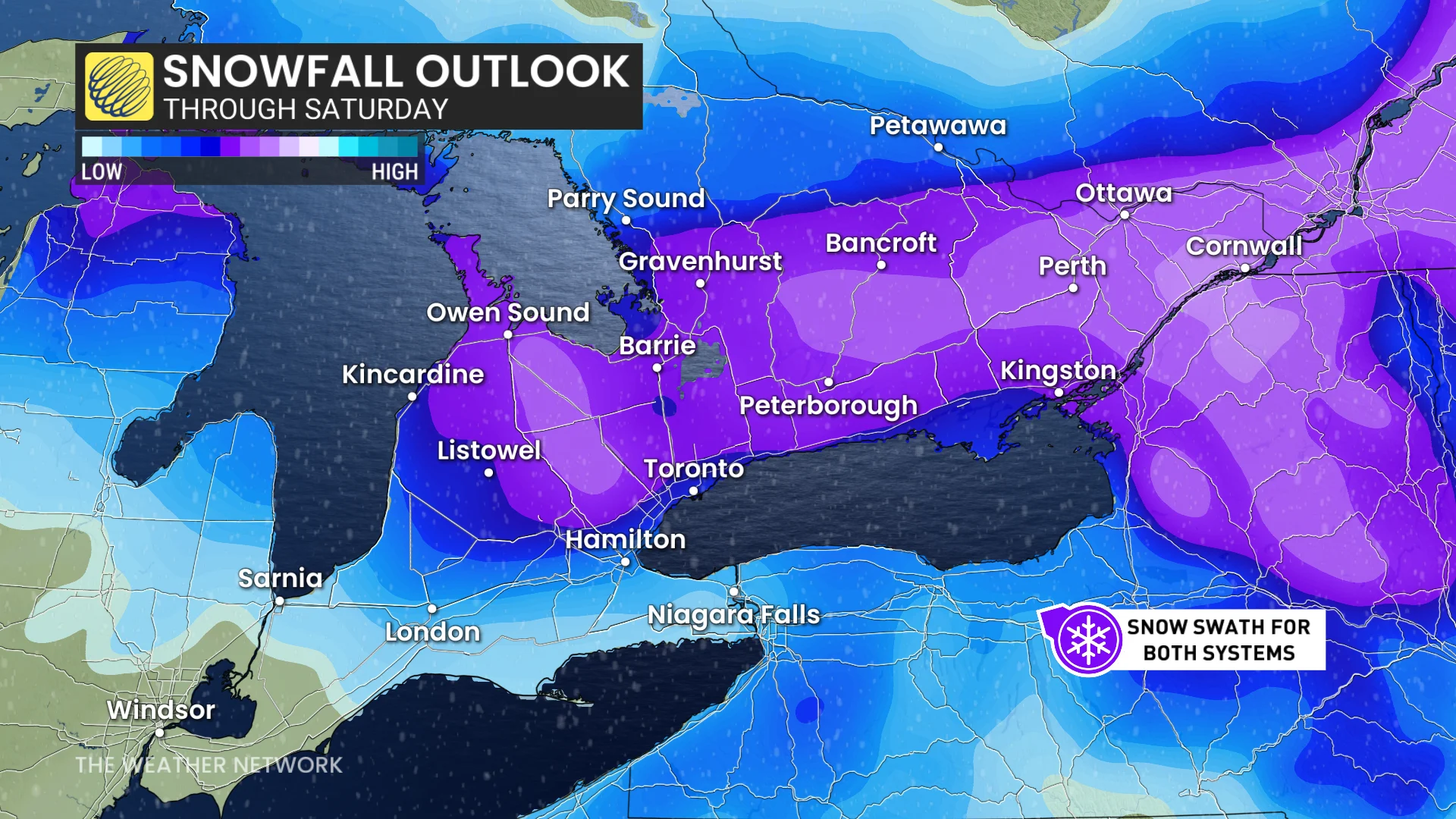 Baron - Snow swath for both systems in Ontario - Feb27