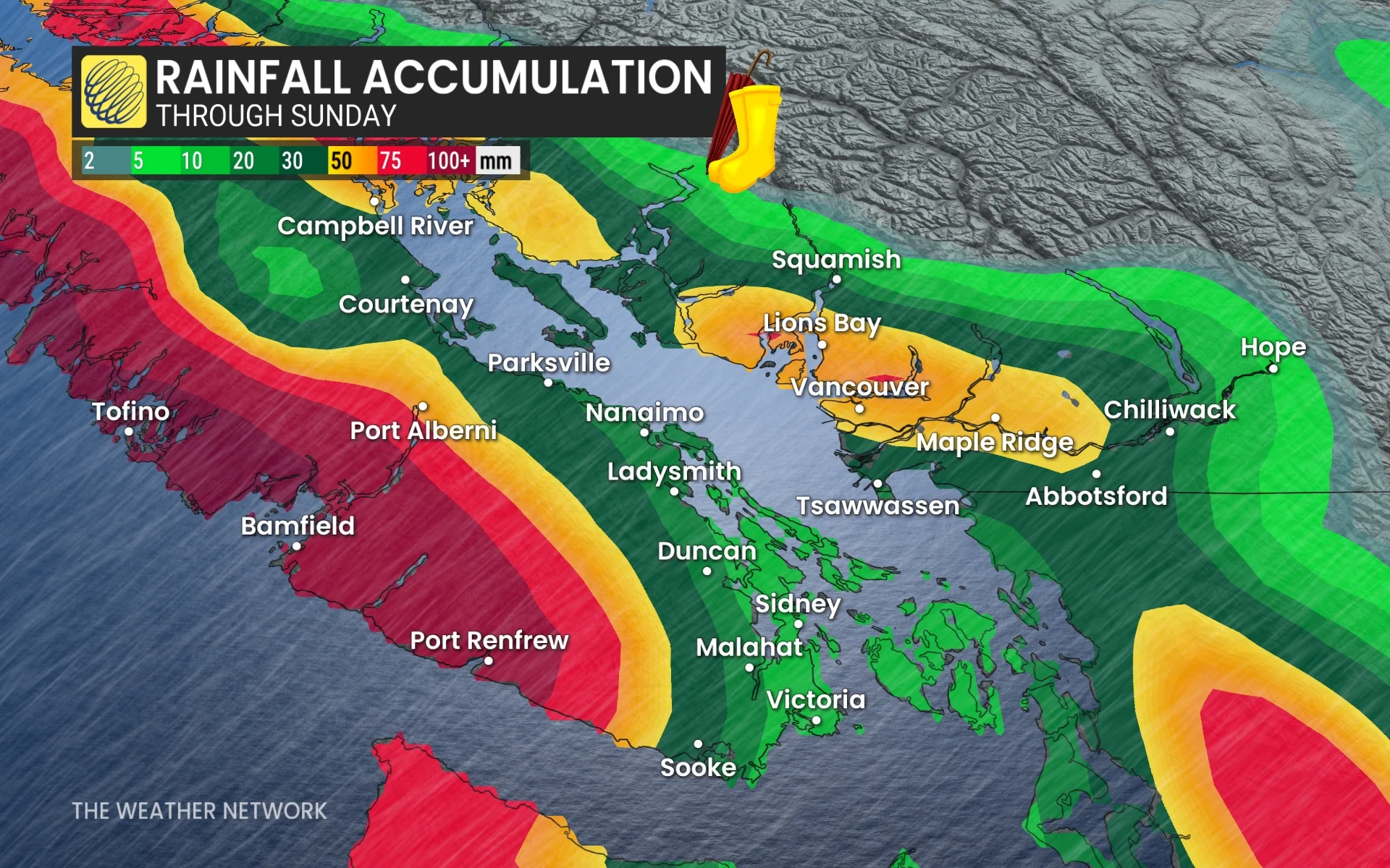 B.C. rainfall accumulation through Sunday