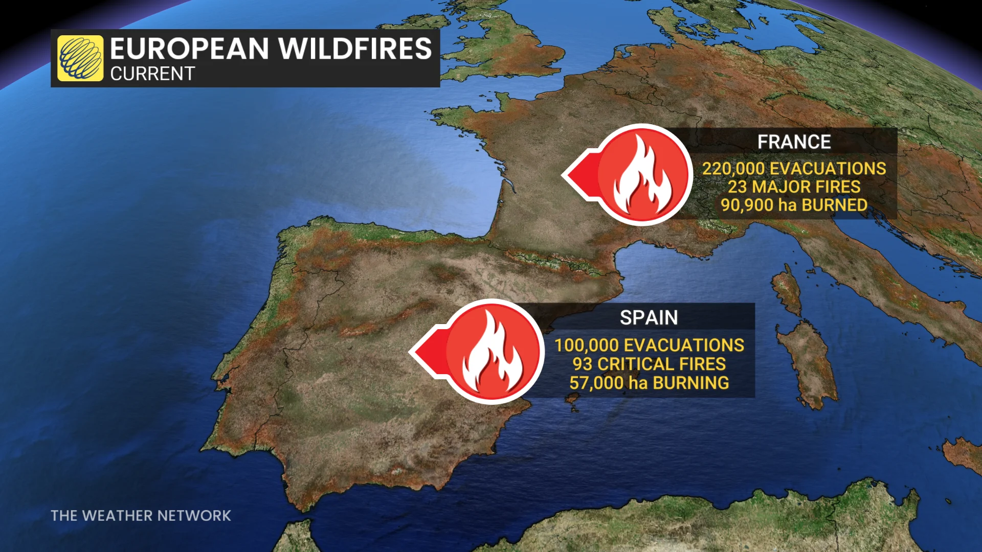 Spain and France wildfire update July 29, 2026