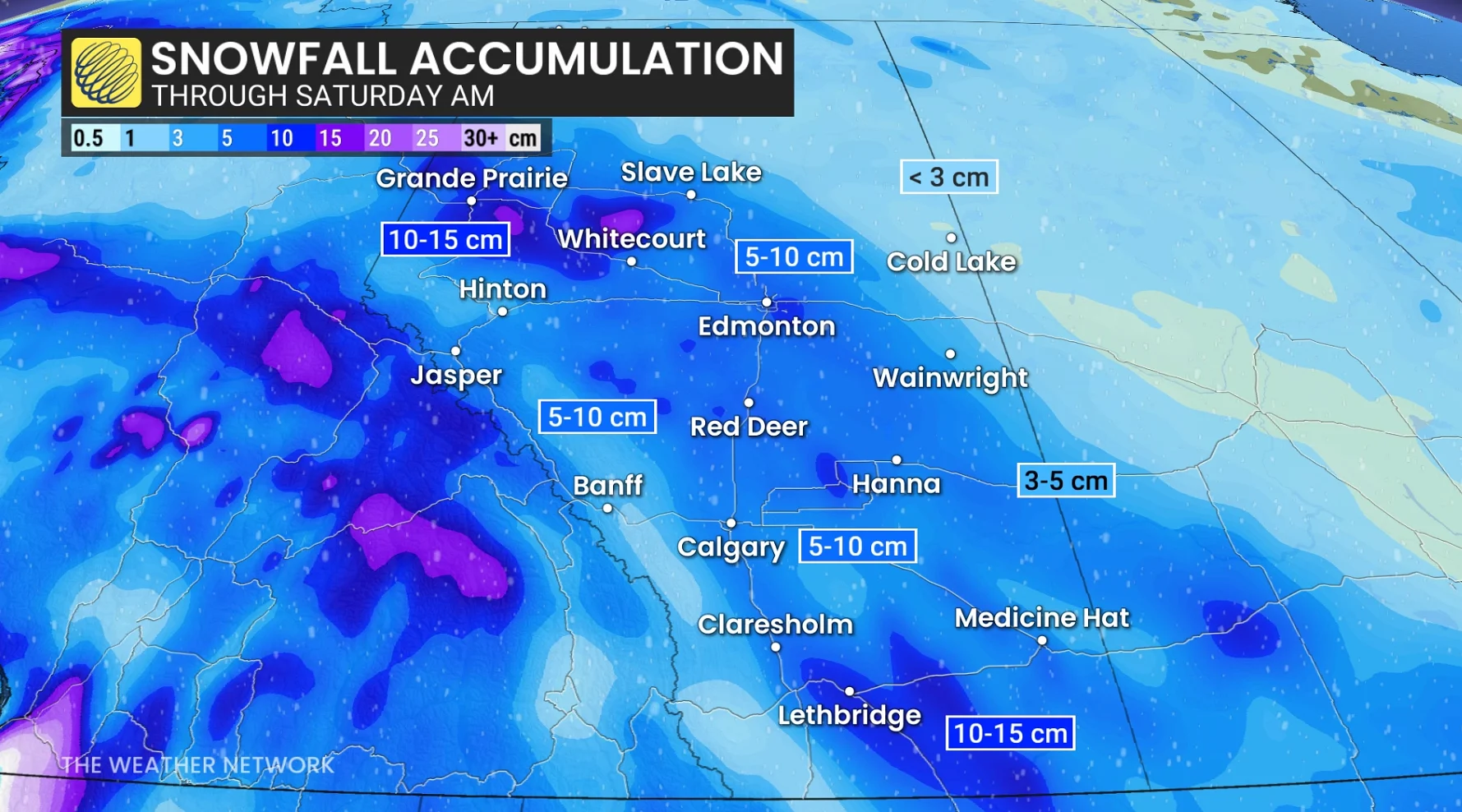 Alberta Snowfall Through Saturday AM