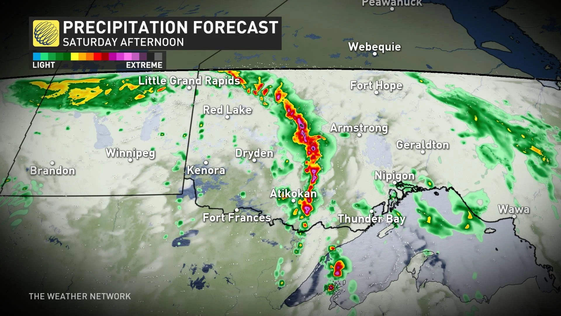 Northwestern Ontario precipitation timing Saturday afternoon_May 18