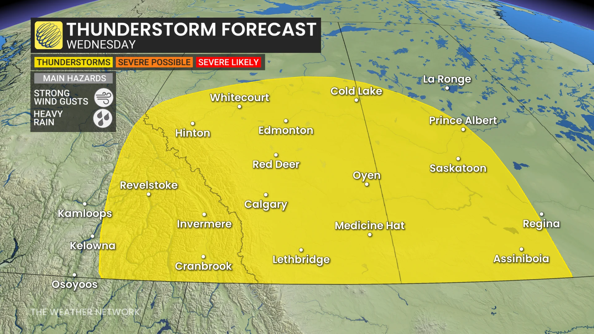 Prairies storm risk map Wednesday
