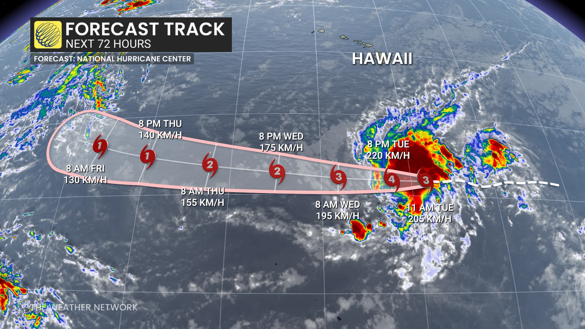 Pacific Ocean Hurricane Iona forecast track over next 72 hours