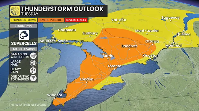 Raised severe storm risk in southern Ontario includes tornadic ...