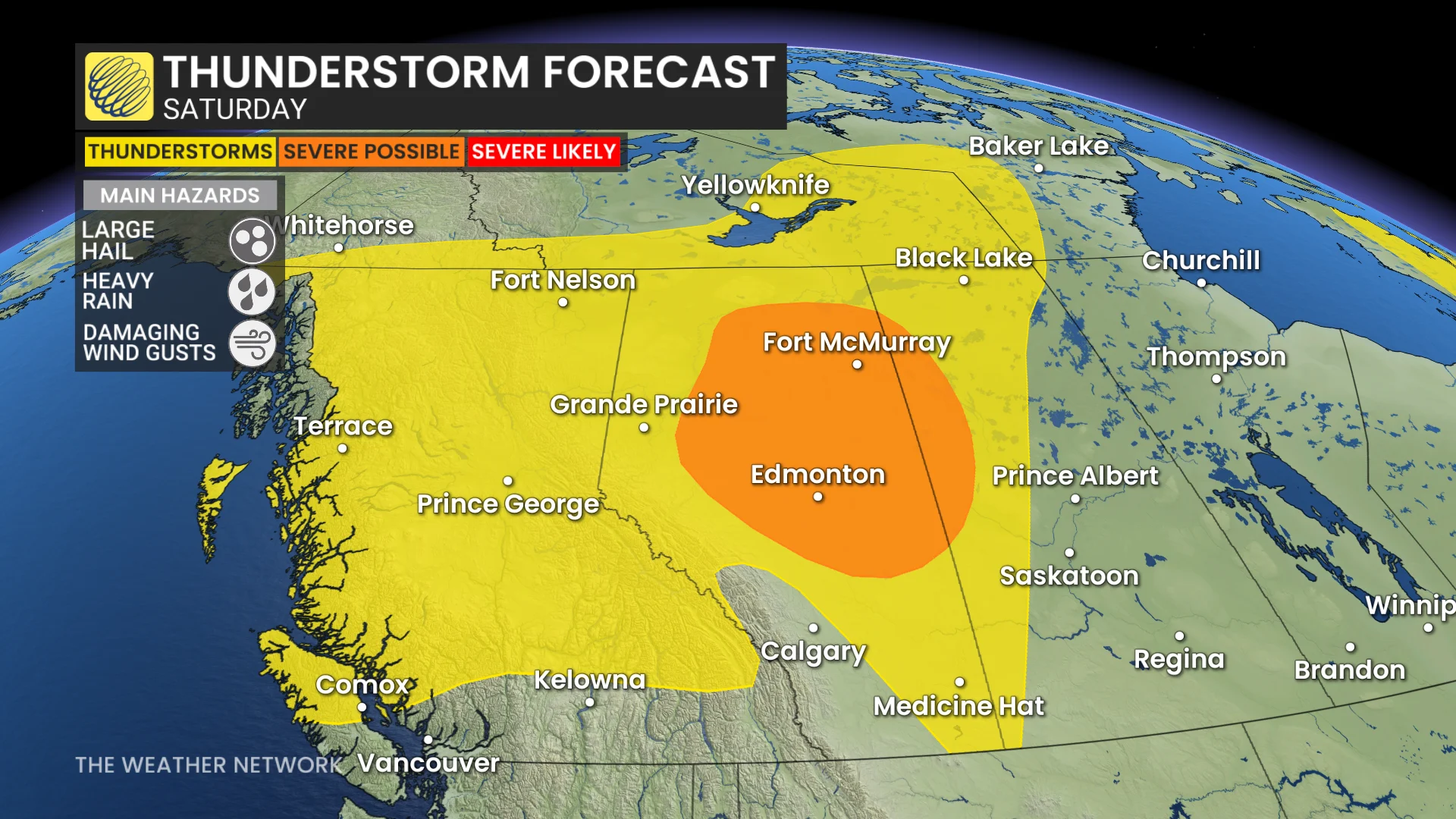 Alberta thunderstorm forecast Saturday