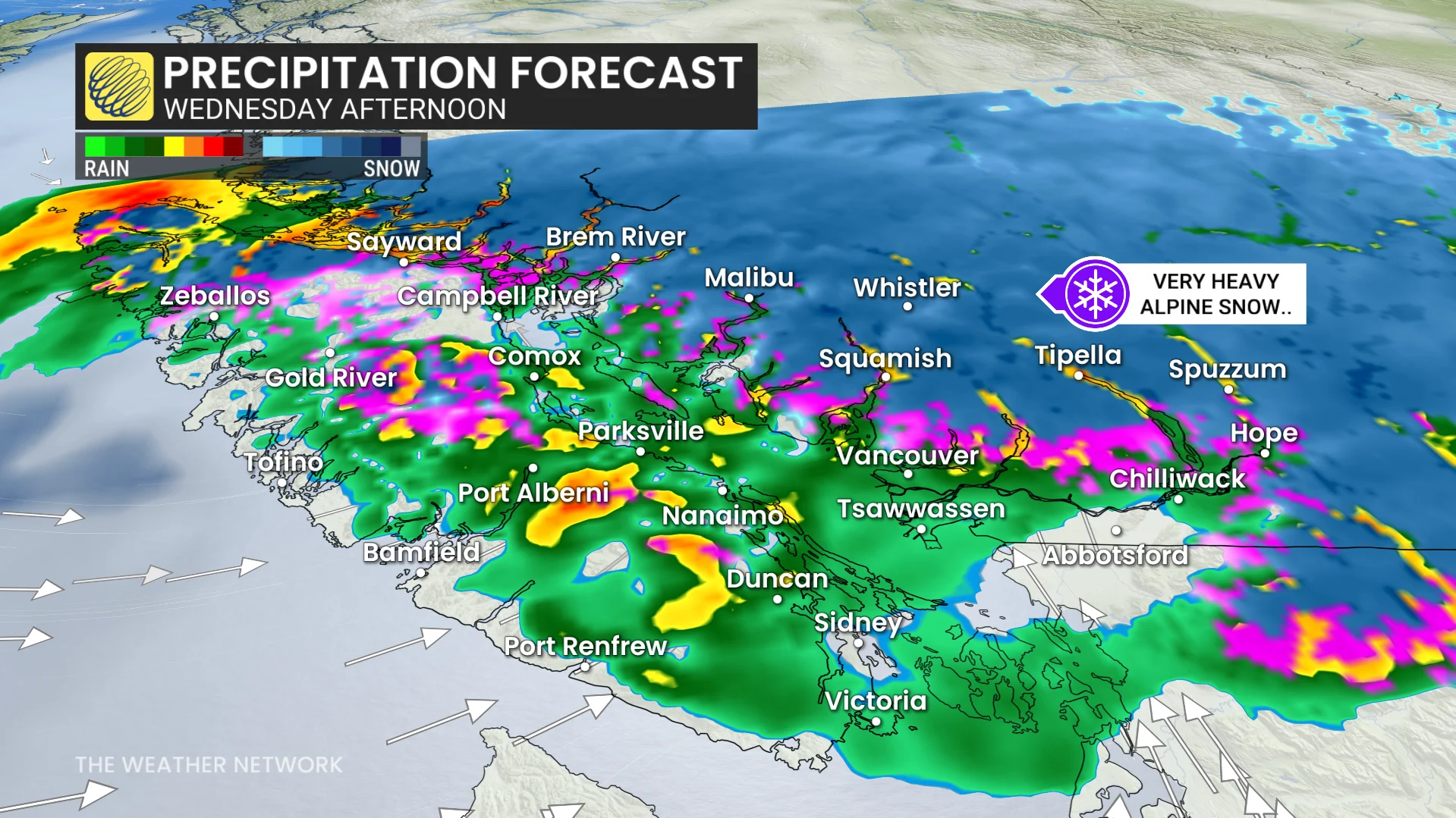 B.C. Wednesday afternoon forecast precipitation - March 10, 2026