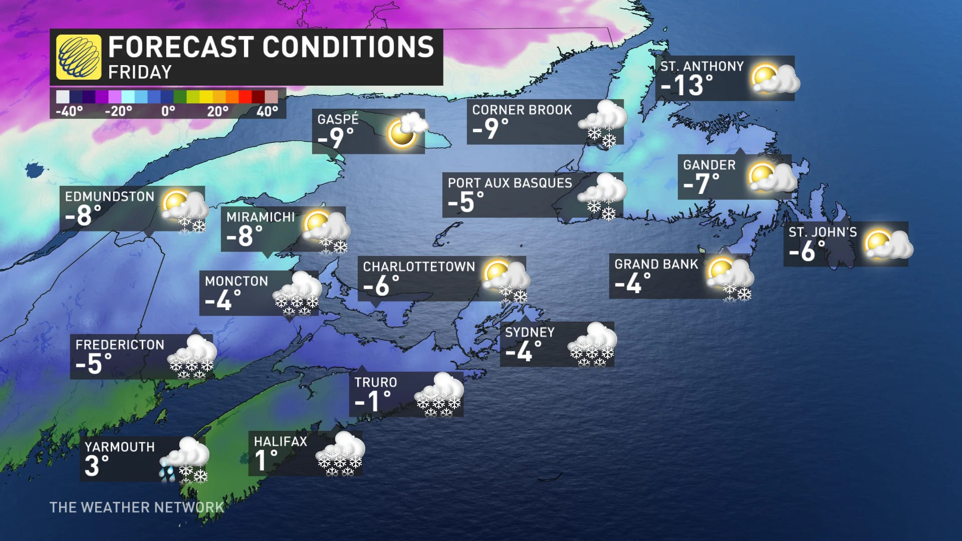 Baron - Atlantic Canada Friday temperatures - Jan30