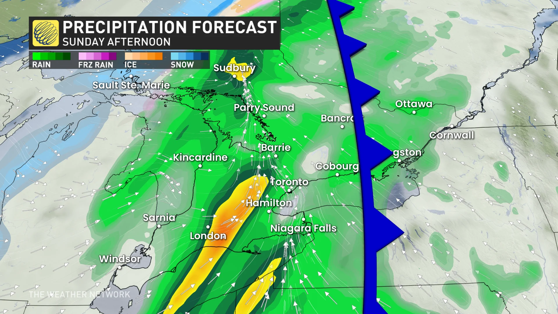Baron - Southern Ontario precipitation Sunday afternoon - Mar14