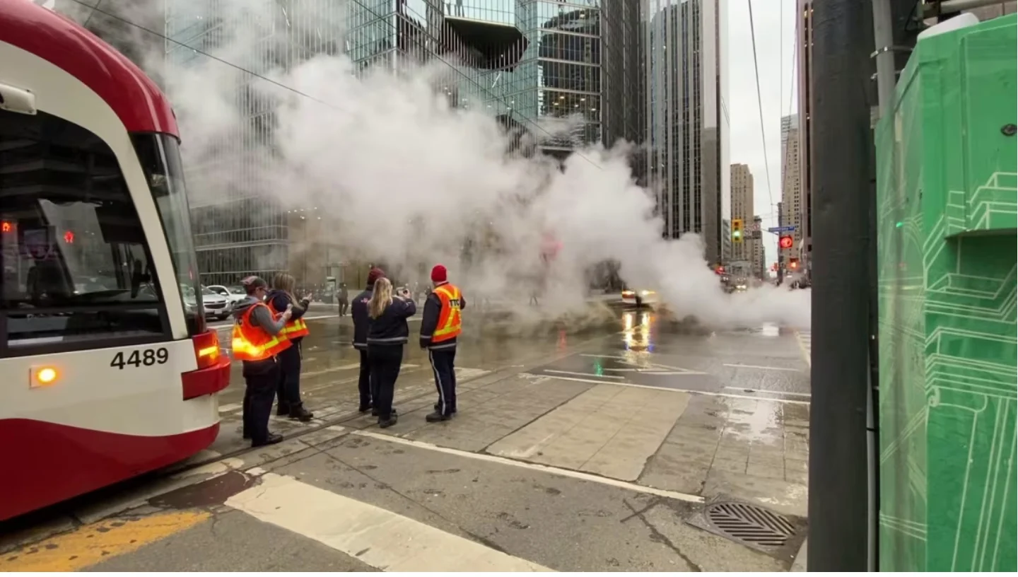 CBC: The intersection of King Street West and University Avenue closed for two weeks earlier this year while crews repaired a burst water main. (Caleb Isaac/CBC)
