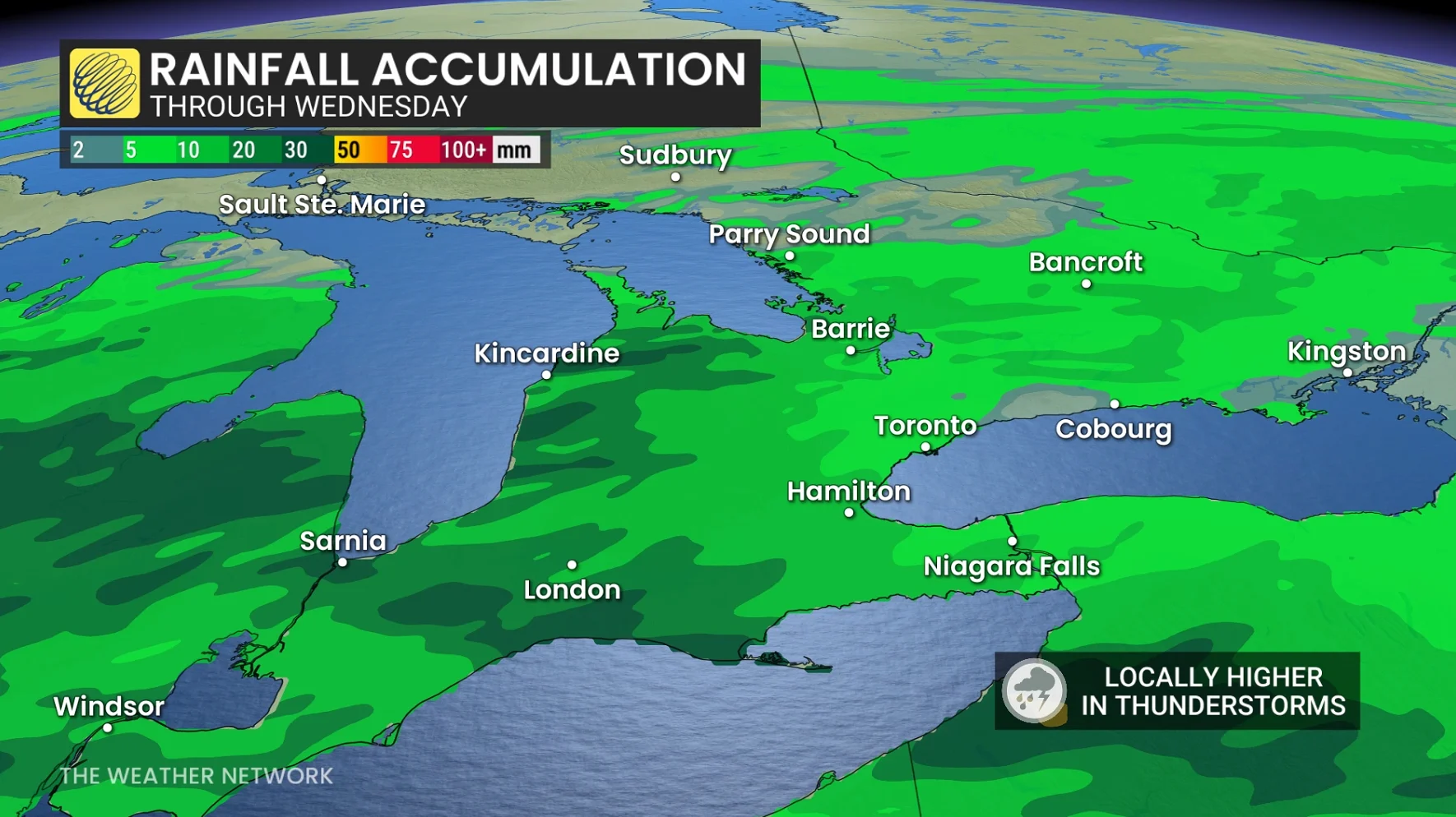Ontario rainfall accumulation through Wednesday