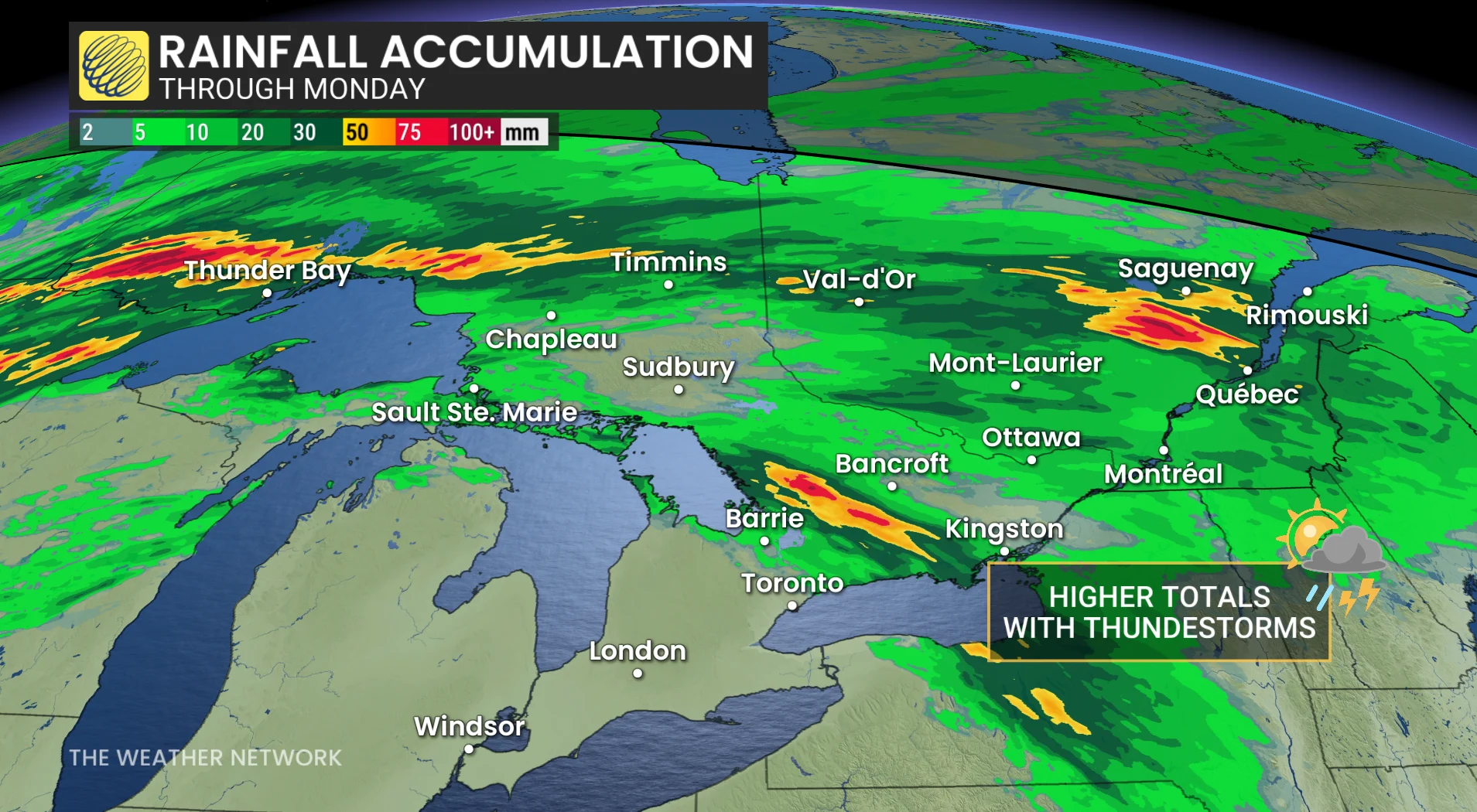 Ontario rainfall accumulation through Monday