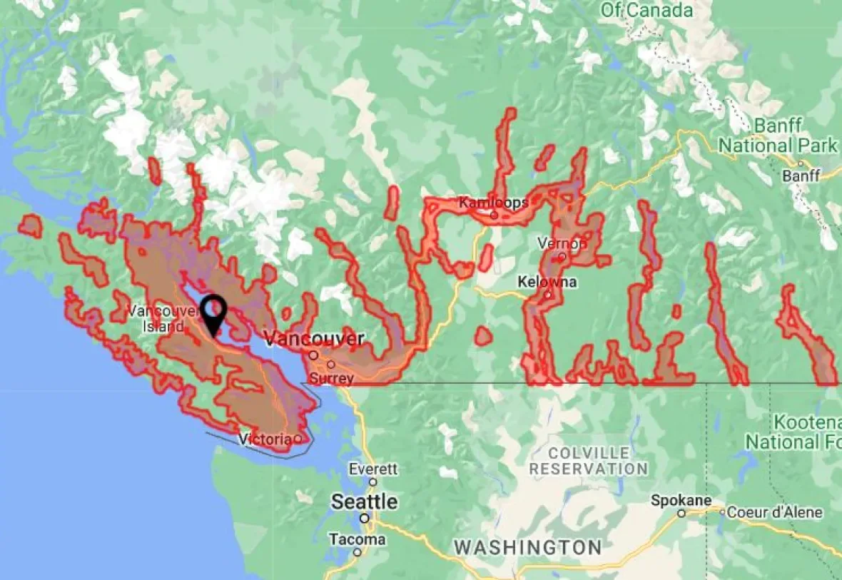 New tool for ticks in B.C.: A screenshot of the online map launched by the B.C. Centre for Disease Control shows where the risk of Lyme Disease is highest in the province. (B.C Centre for Disease Control)