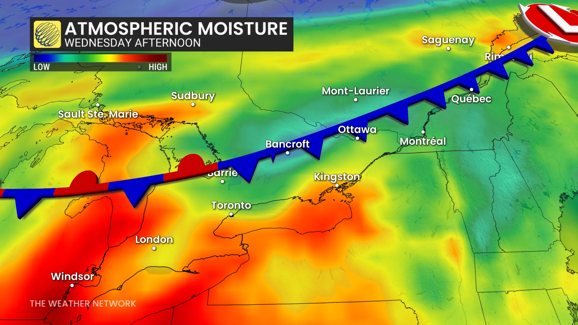 Ontario atmospheric moisture Wednesday afternoon