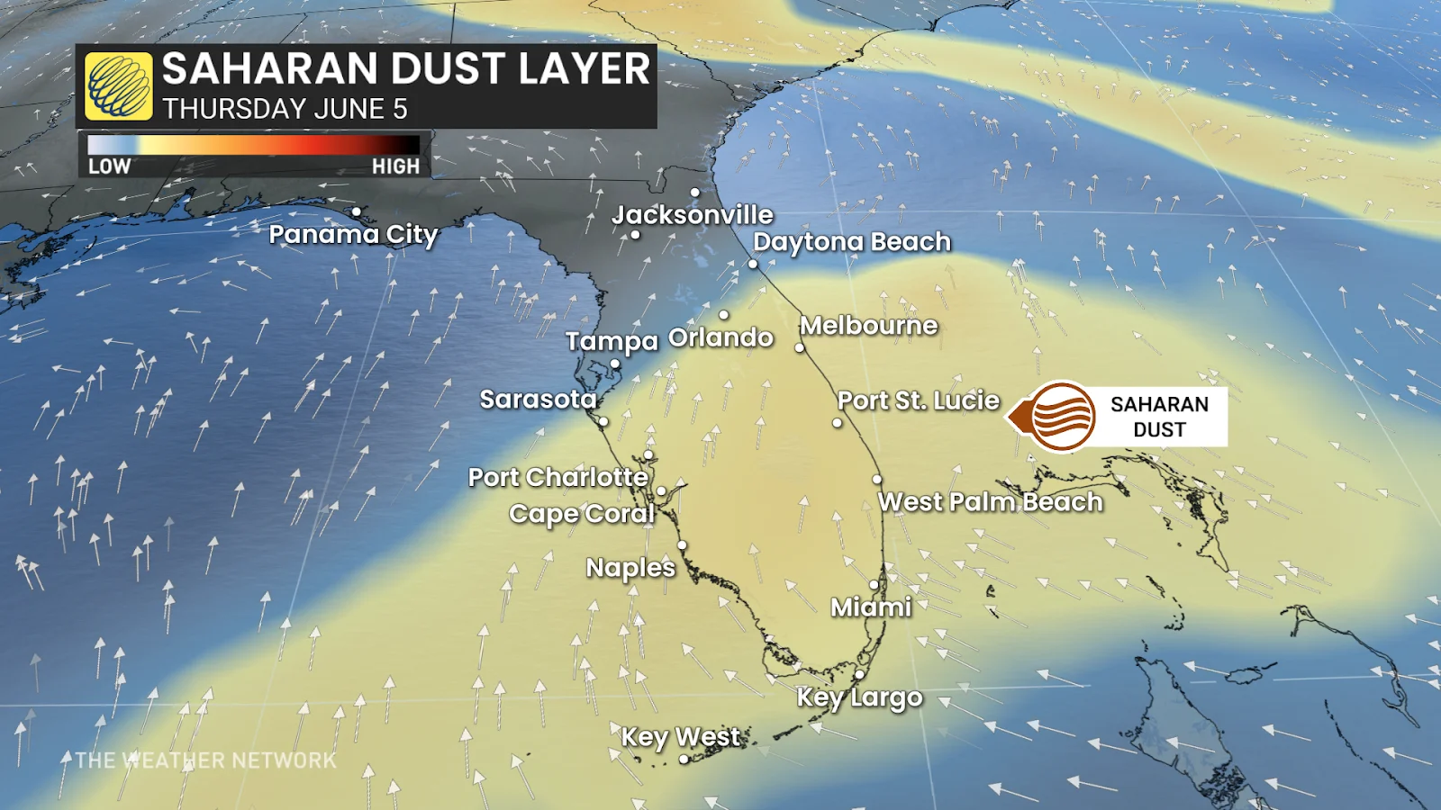 Florida Thursday dust forecast - June 2, 2025