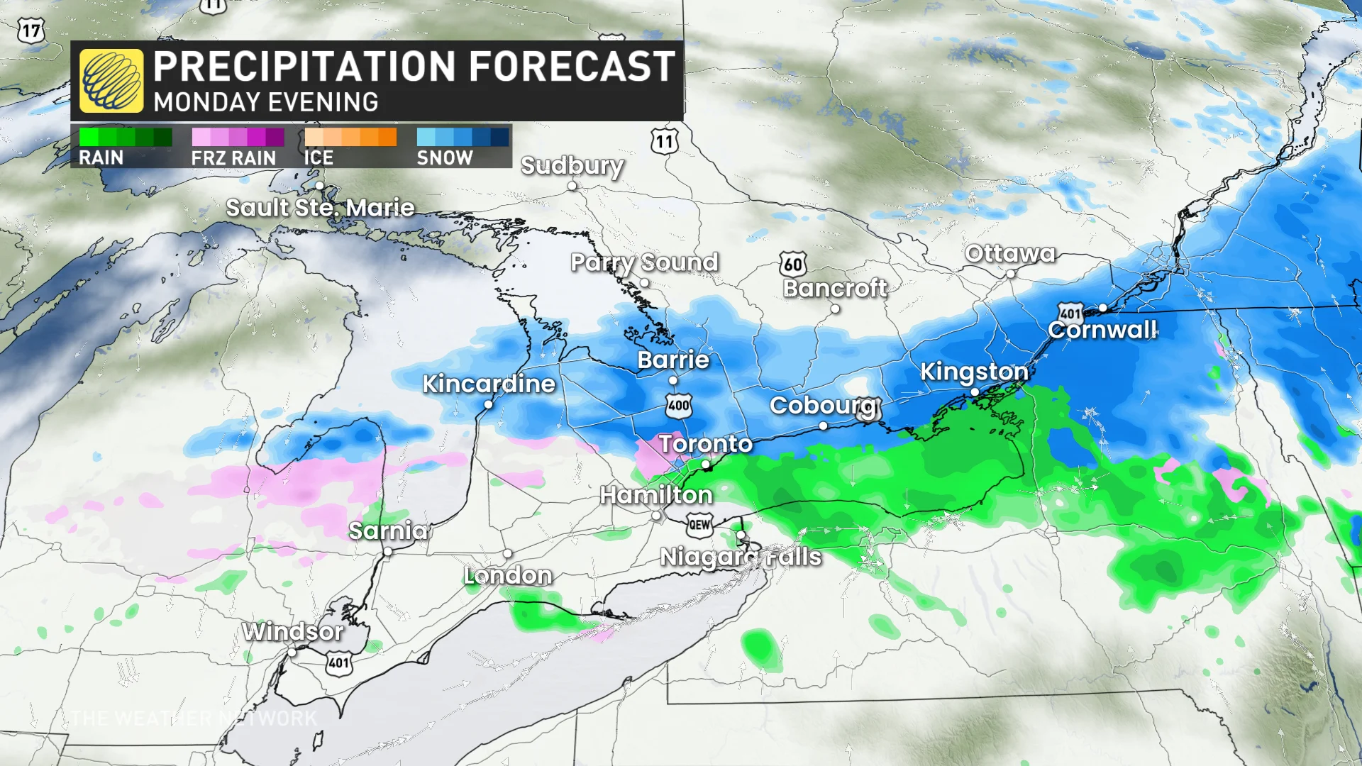 Baron - Monday evening precip Ontario - Feb3