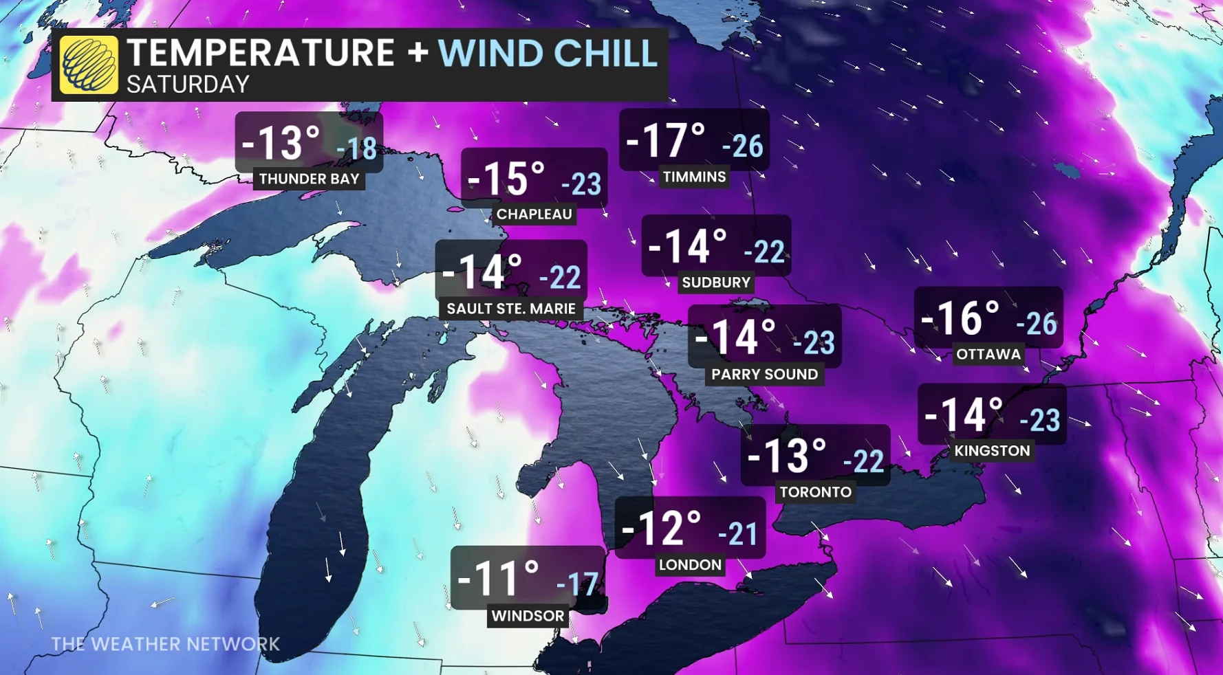 Baron - Ontario temperature Saturday - Feb 5