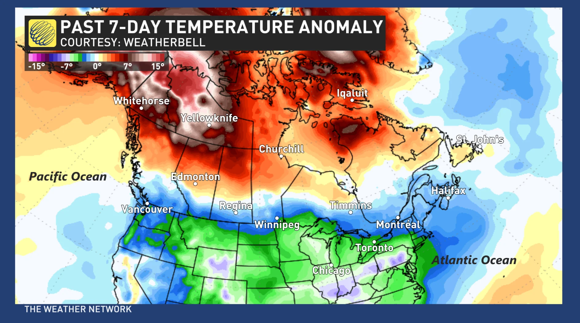 Past seven-day temperature anomaly