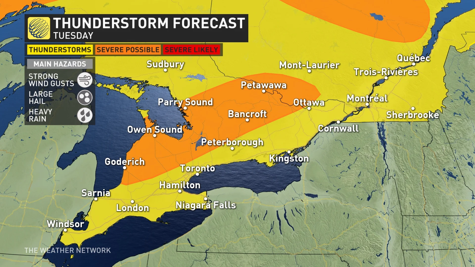 Tuesday southern Ontario and Quebec storm risk map_June 17