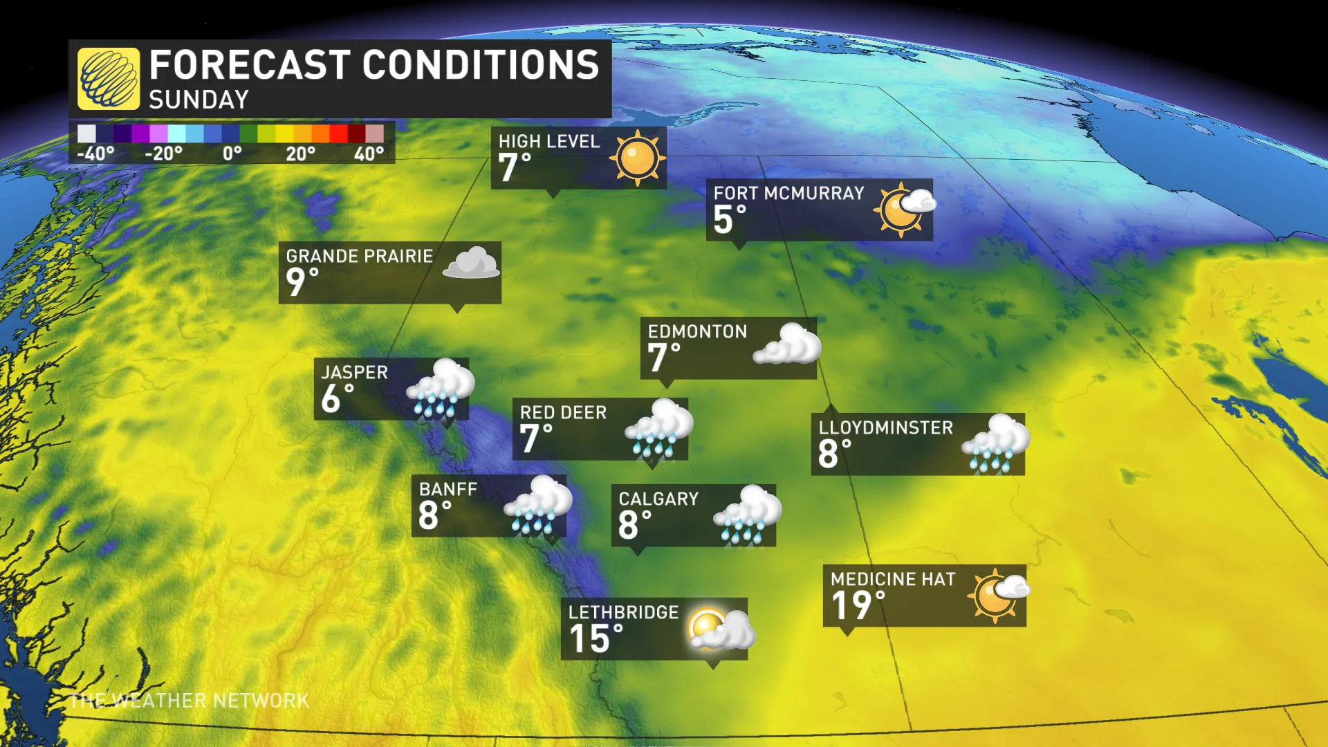 Alberta Sunday forecast conditions/temperatures