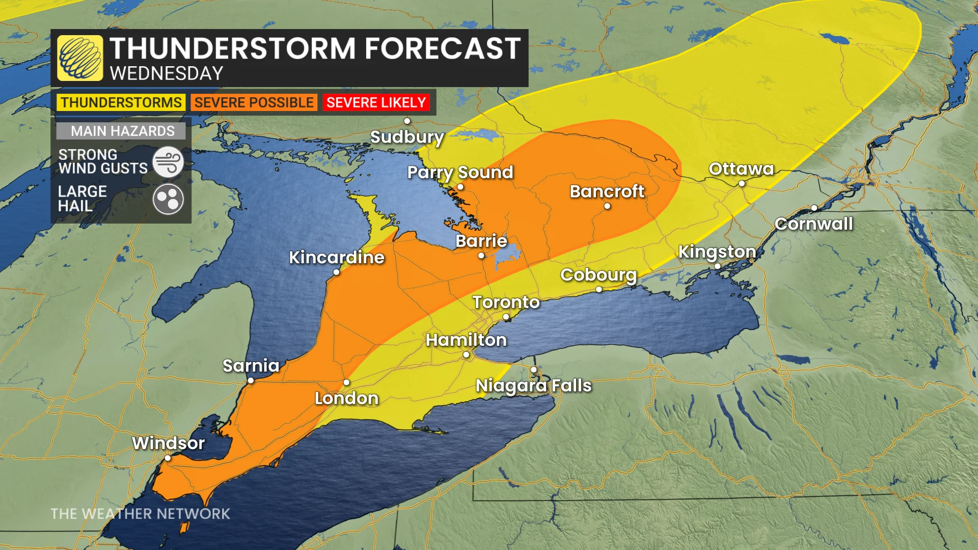 Ontario storm risk map Wednesday