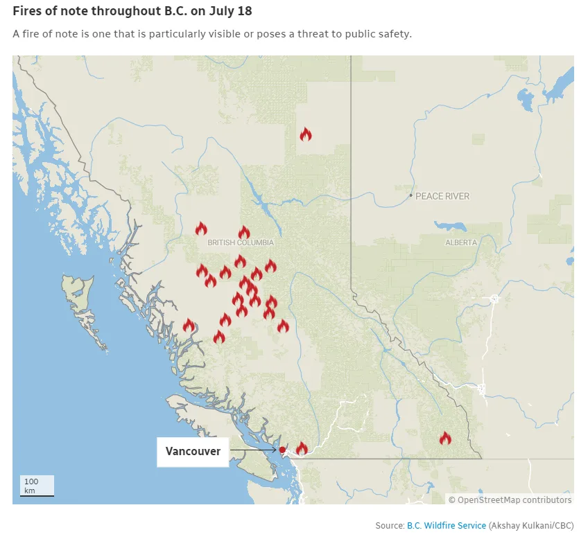 CBC - fires of note throughout July 18