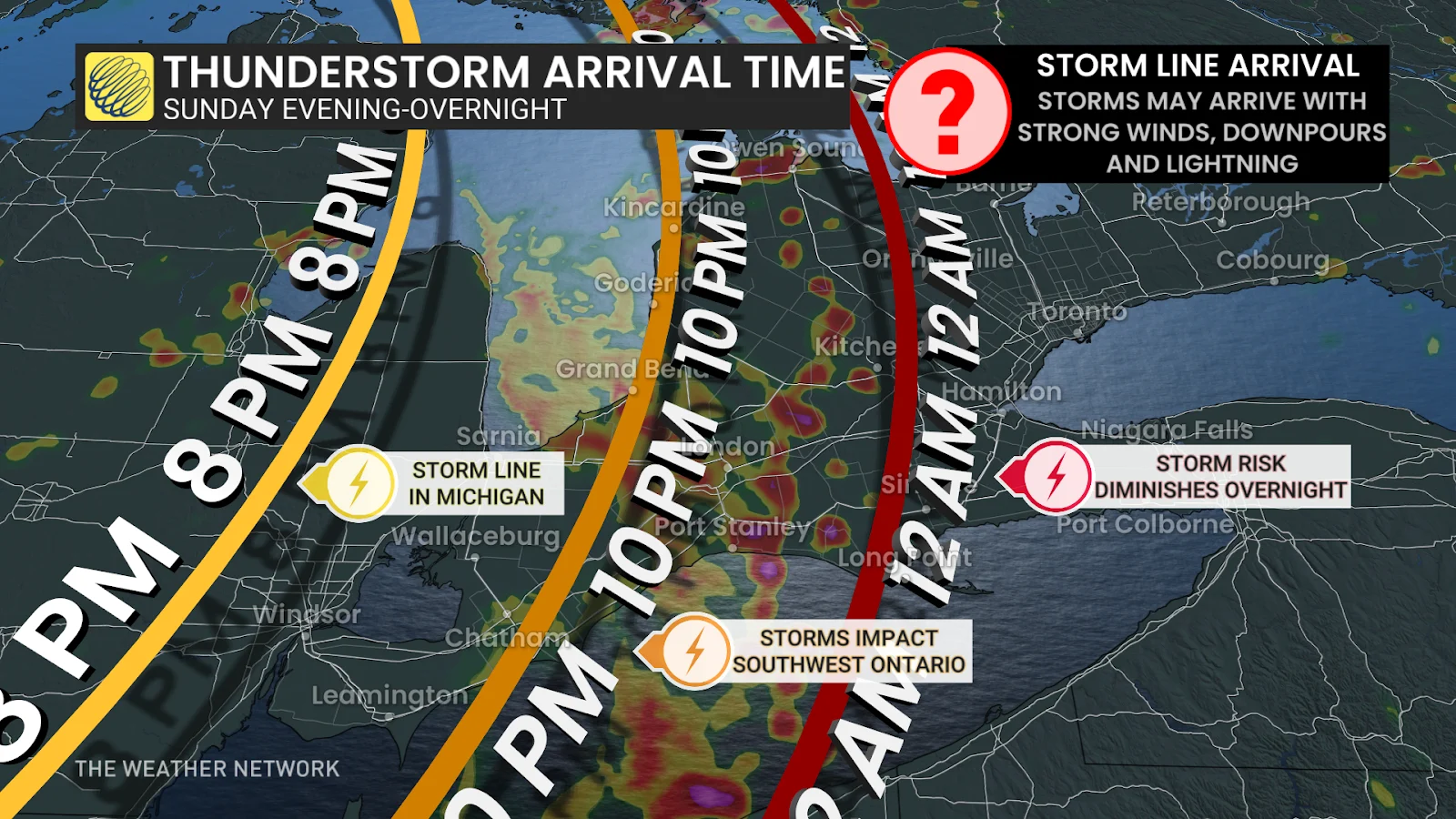 Southern Ontario thunderstorm arrival timing - March 30, 2025