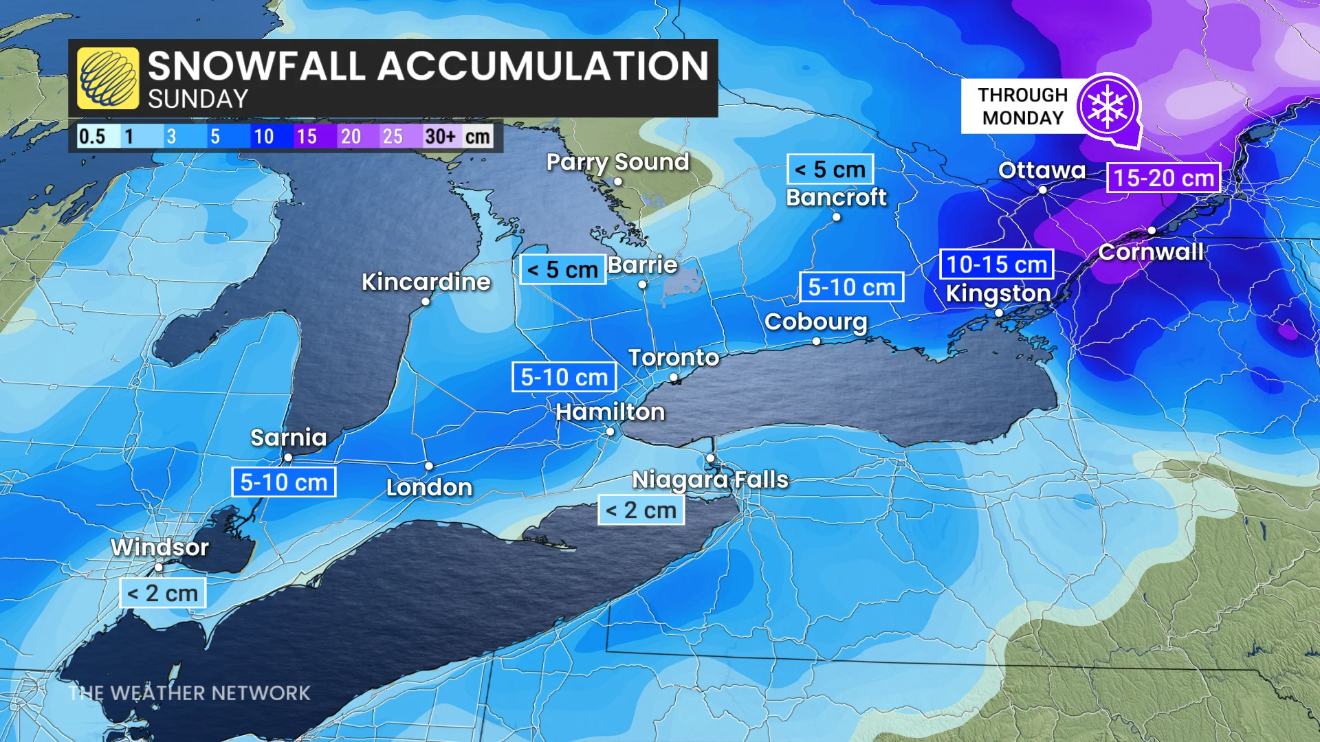 Ontario snowfall accumulation Sunday