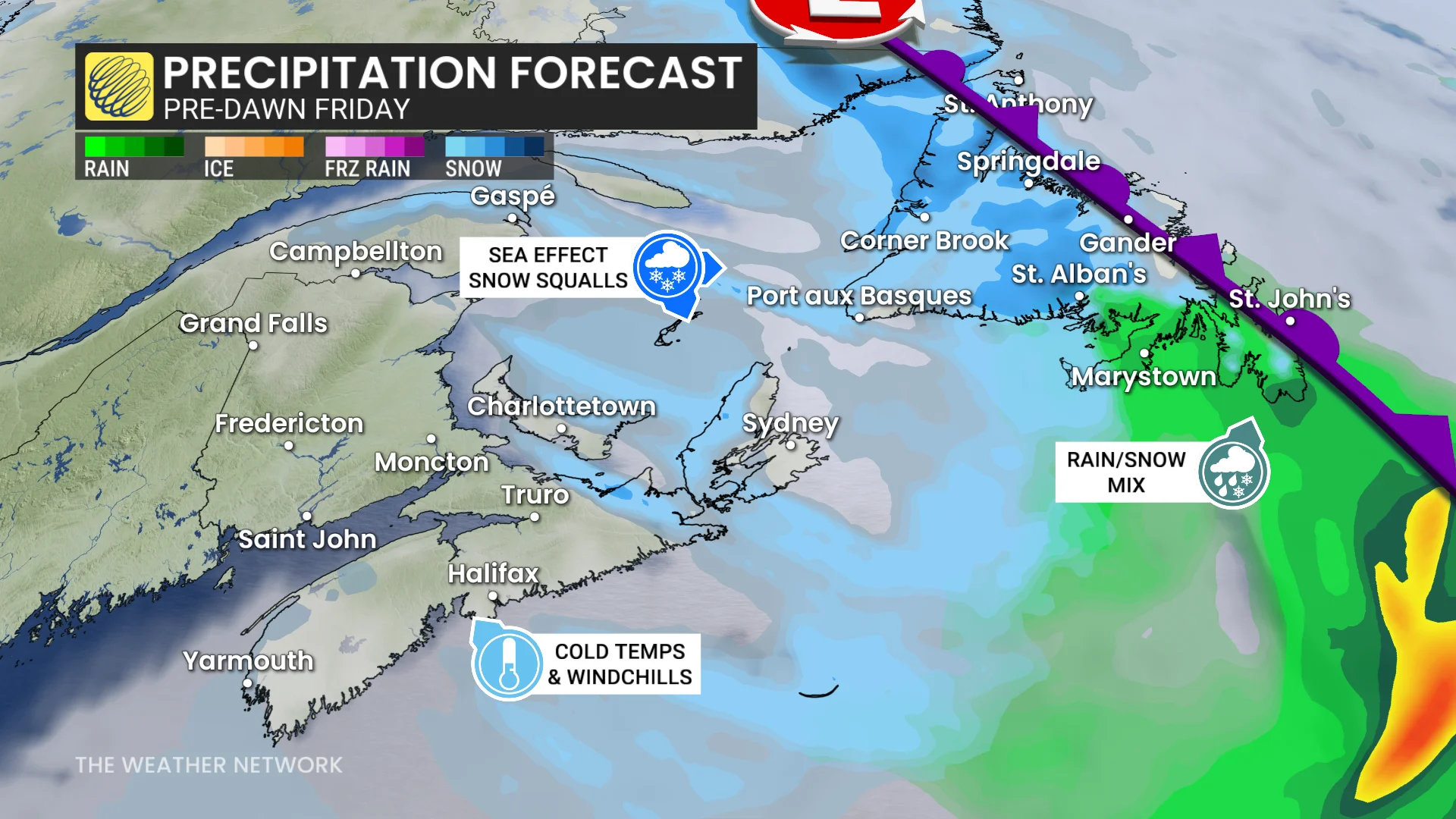 Baron - Atlantic Canada precipitation pre-dawn Friday - Dec4