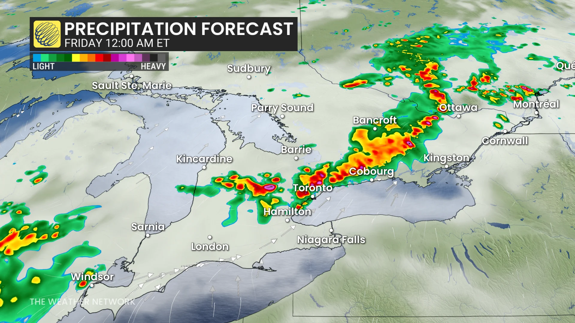 Baron - Ontario precipitation Friday 12 am - July 24