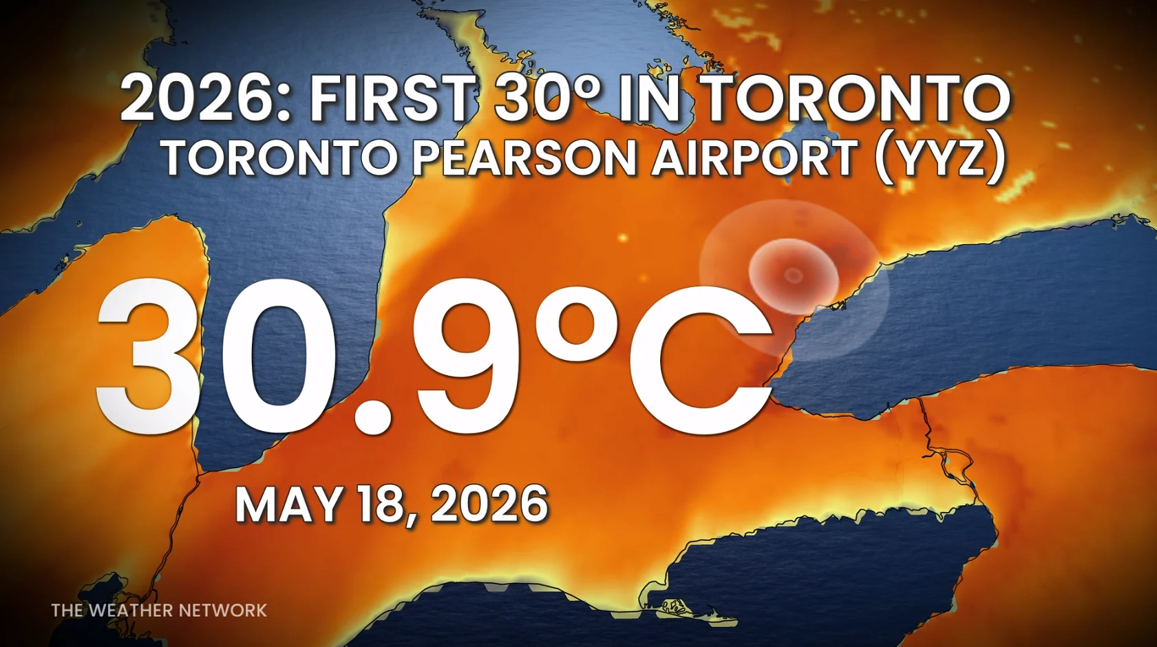 First 30-degree temperature in Toronto (Pearson airport) May 18, 2026