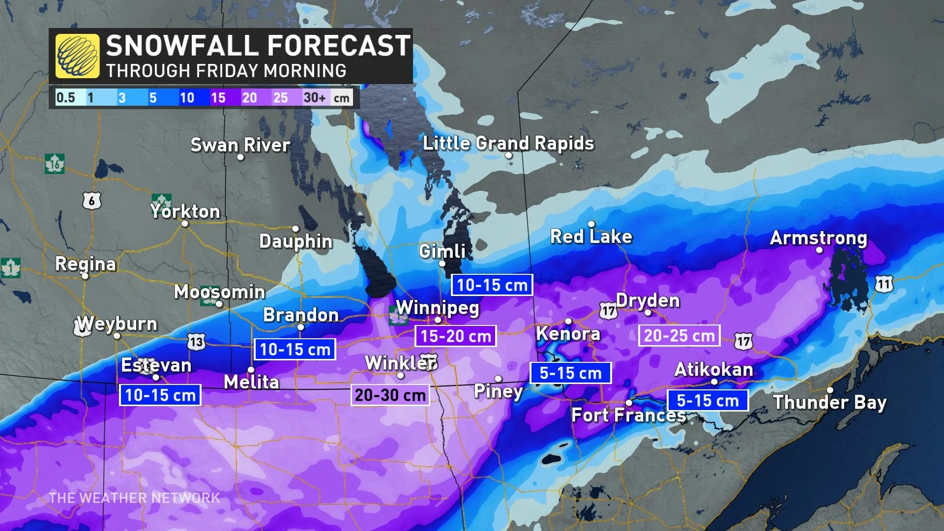 Southern Manitoba in the crosshairs of significant snowfall, 20-cm ...