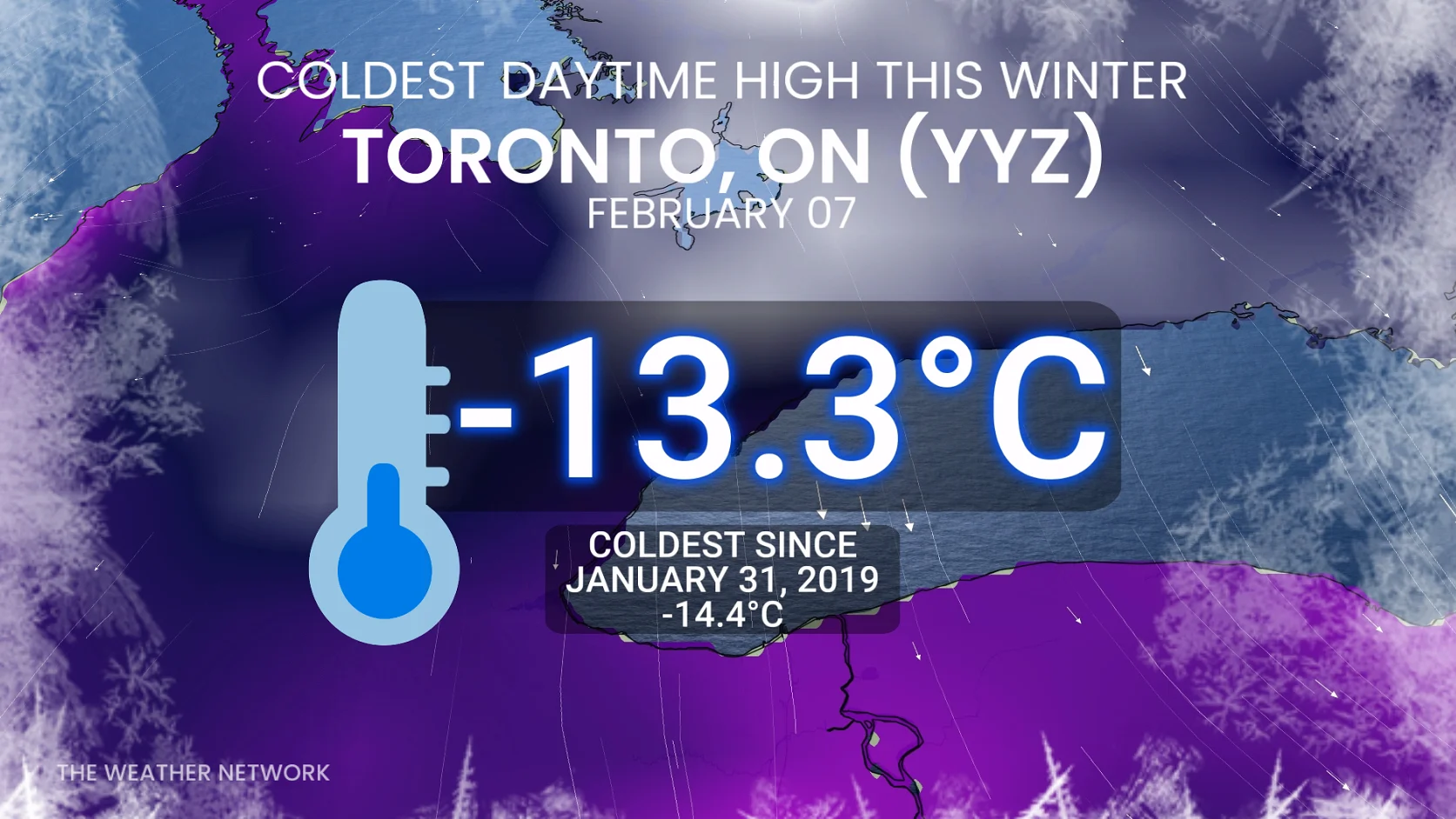 Toronto airport coldest daytime high this winter (2025-26)