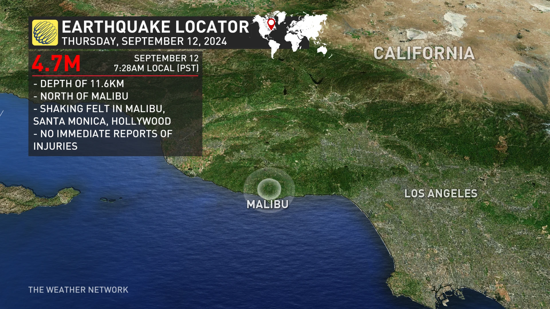 Earthquake strikes near Malibu, California on September 12, 2024 (The Weather Network)