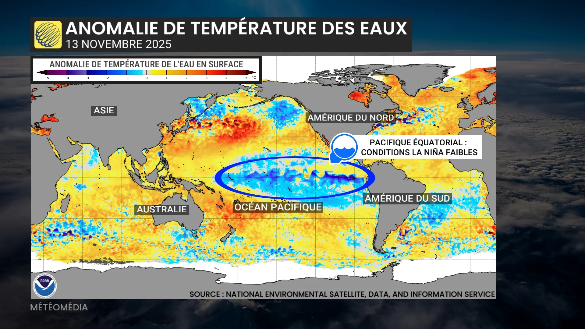 anomalie temperature des eaux pacifique la nina novembre 2025