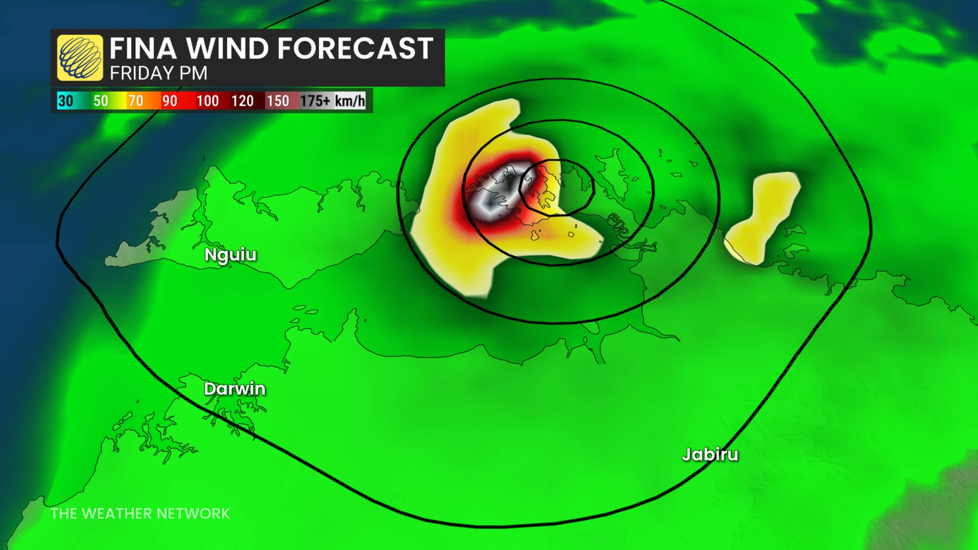 Cyclone Fina wind forecast Friday night