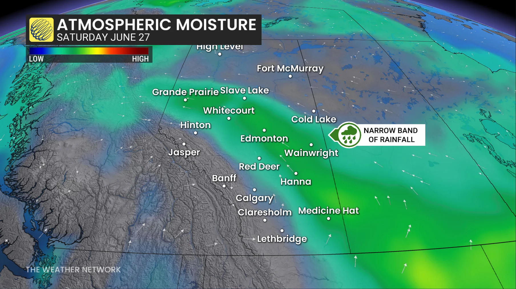 Baron - Saturday atmospheric moisture Alberta - June 25