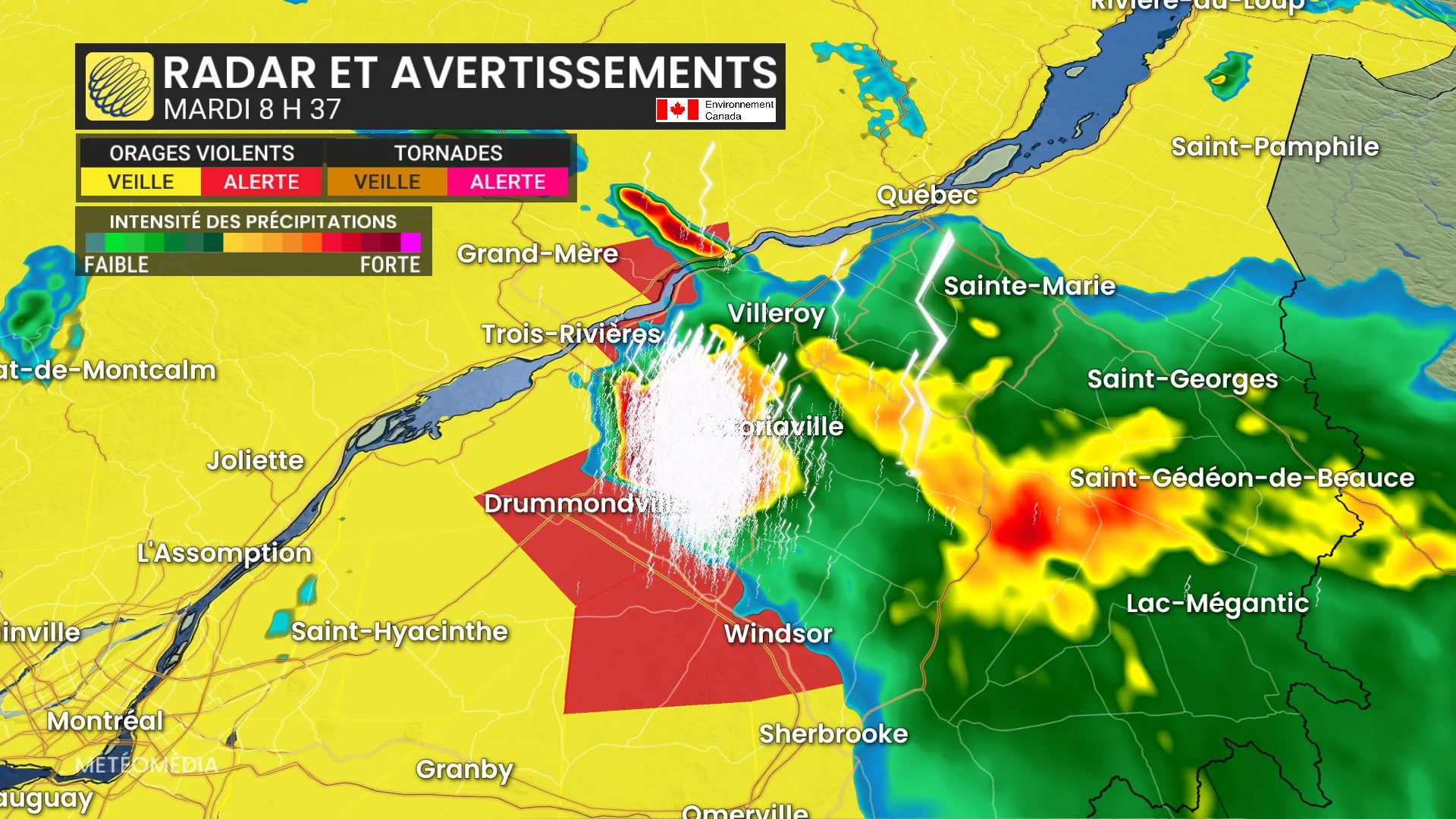 Haut risque de temps violent mardi : orages et tornades possibles