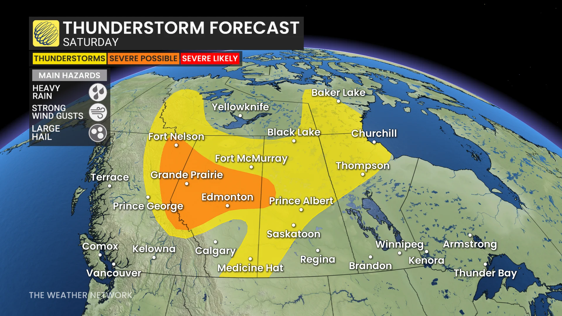 Alberta thunderstorm forecast Saturday