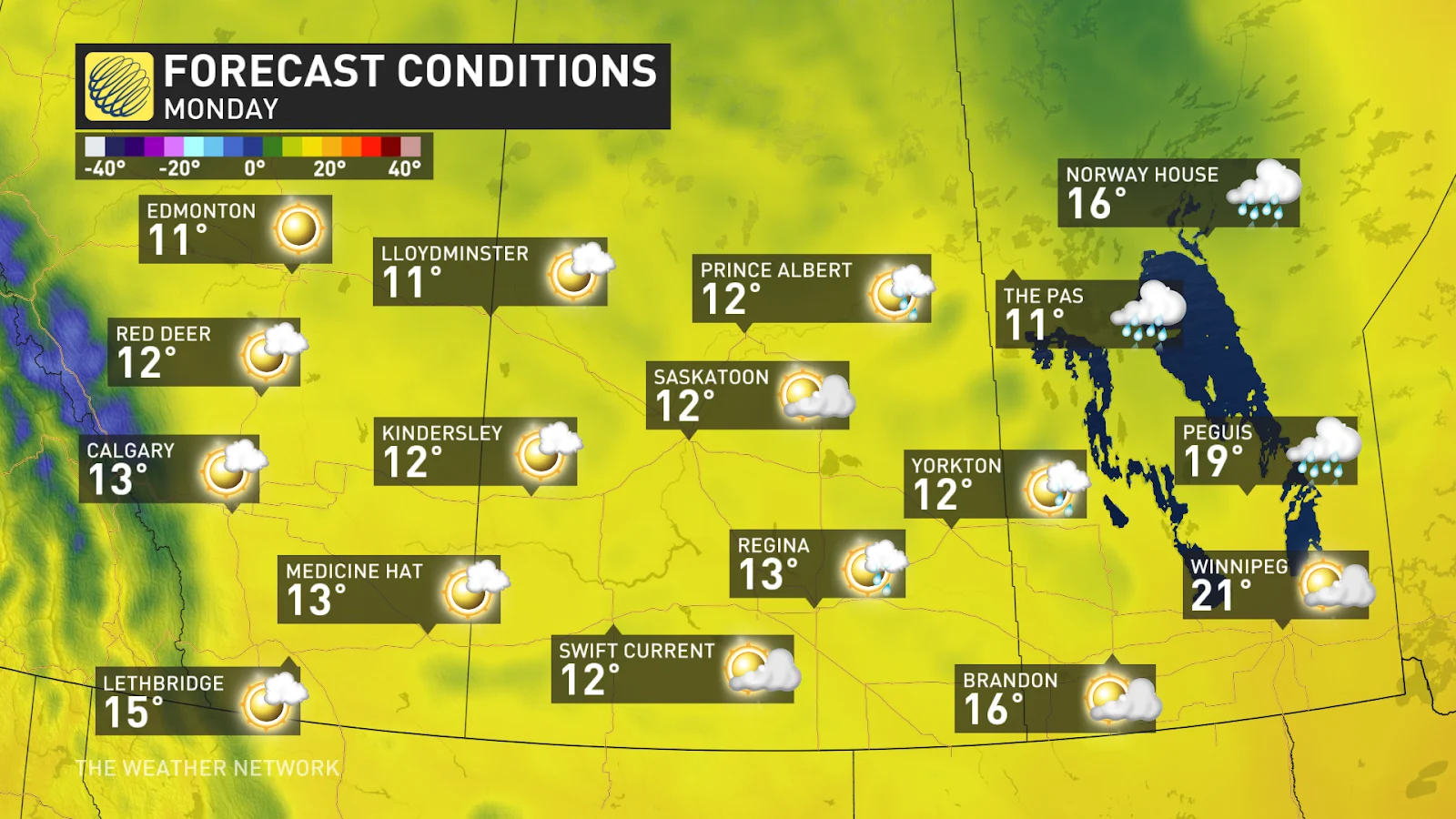 Prairies temperatures Monday