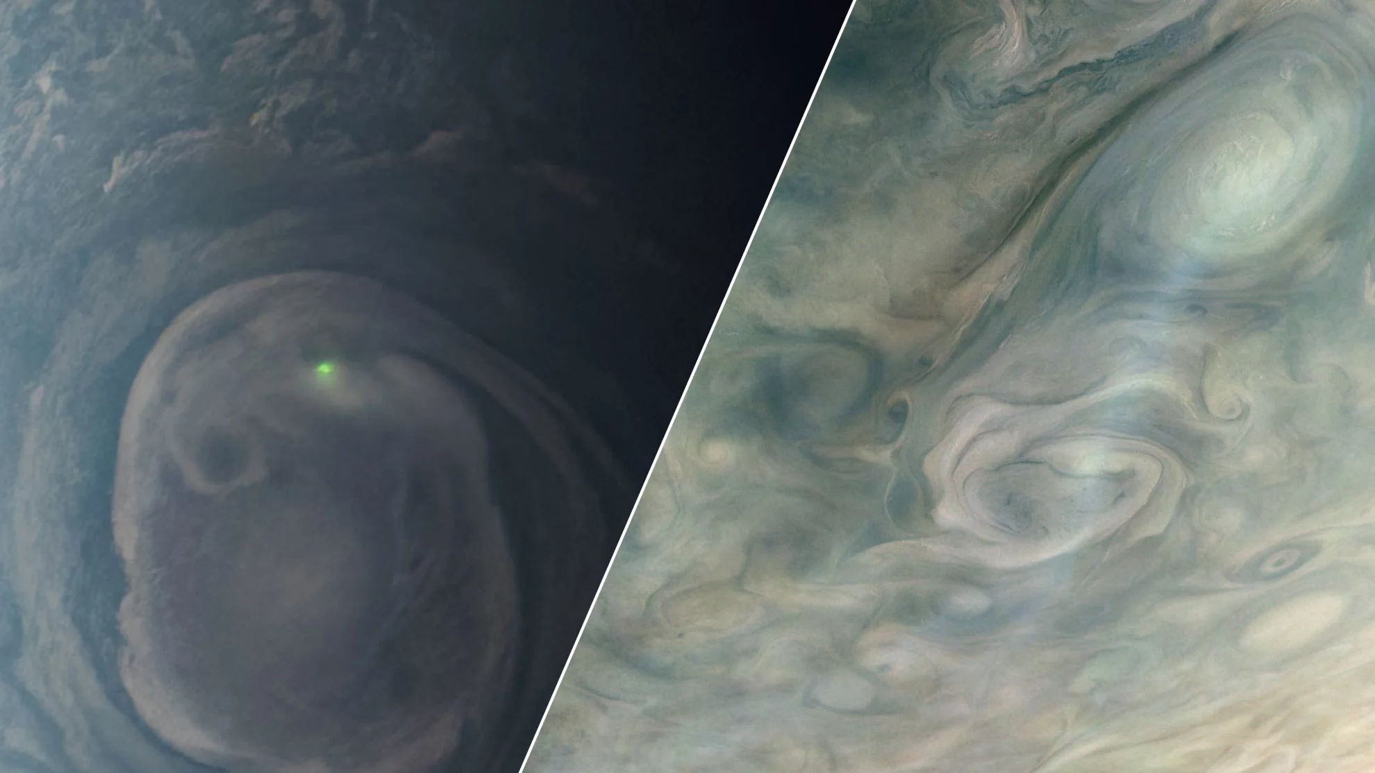 Juno probe spots lightning and haze in Jupiter's atmosphere