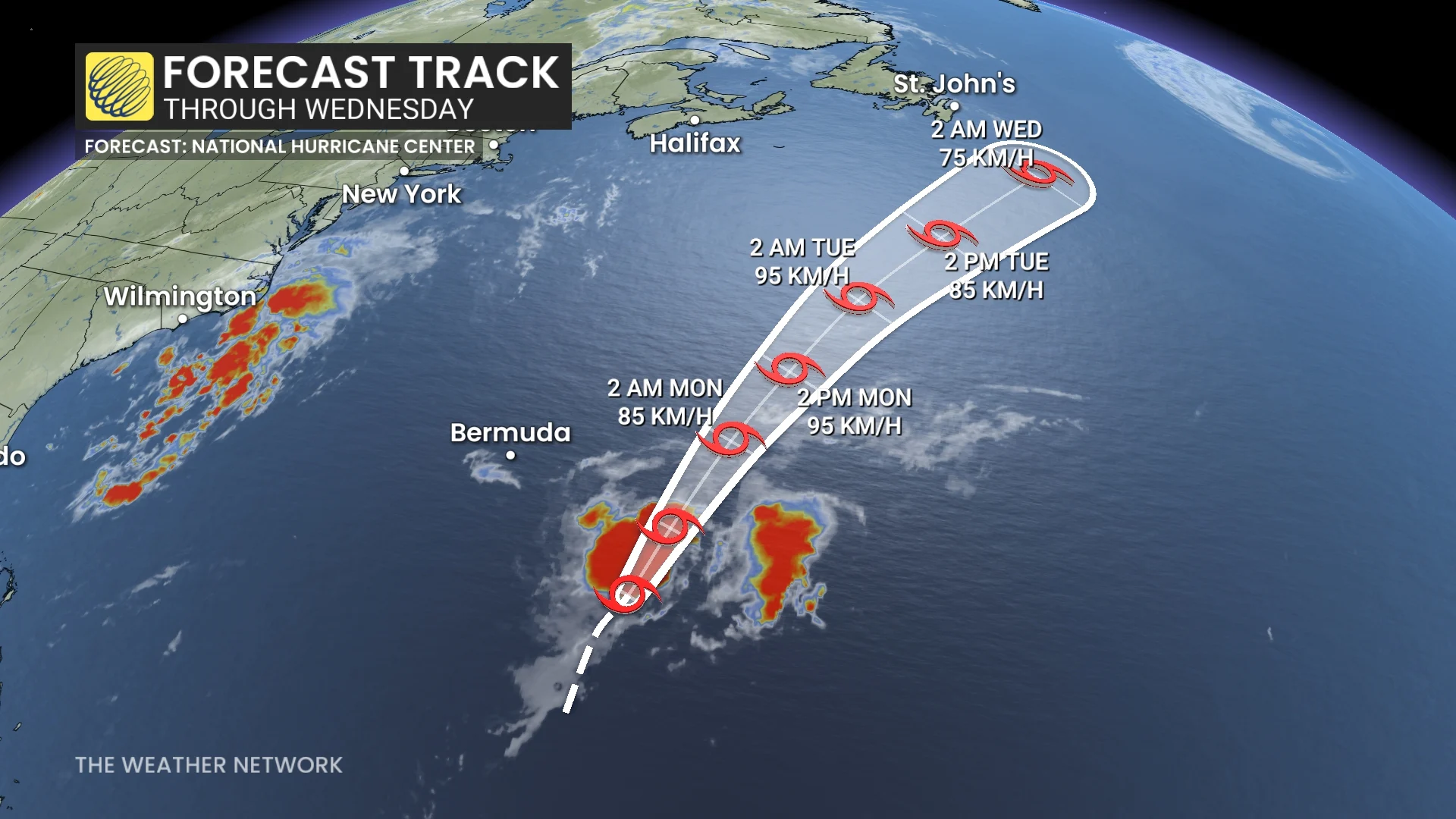 Tropical Storm Fernand forecast track through Wednesday (Aug. 24)