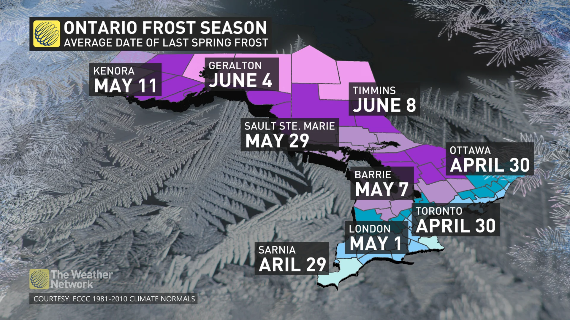 Average last frost dates in Ontario (April 22)